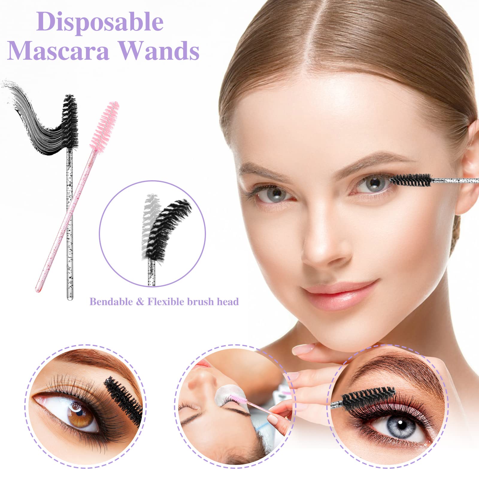 270 Pcs Crystal Disposable Makeup Applicators Kit, Makeup Artist Must Haves Tools 100 Mascara Wands 100 Lipstick Applicators 70