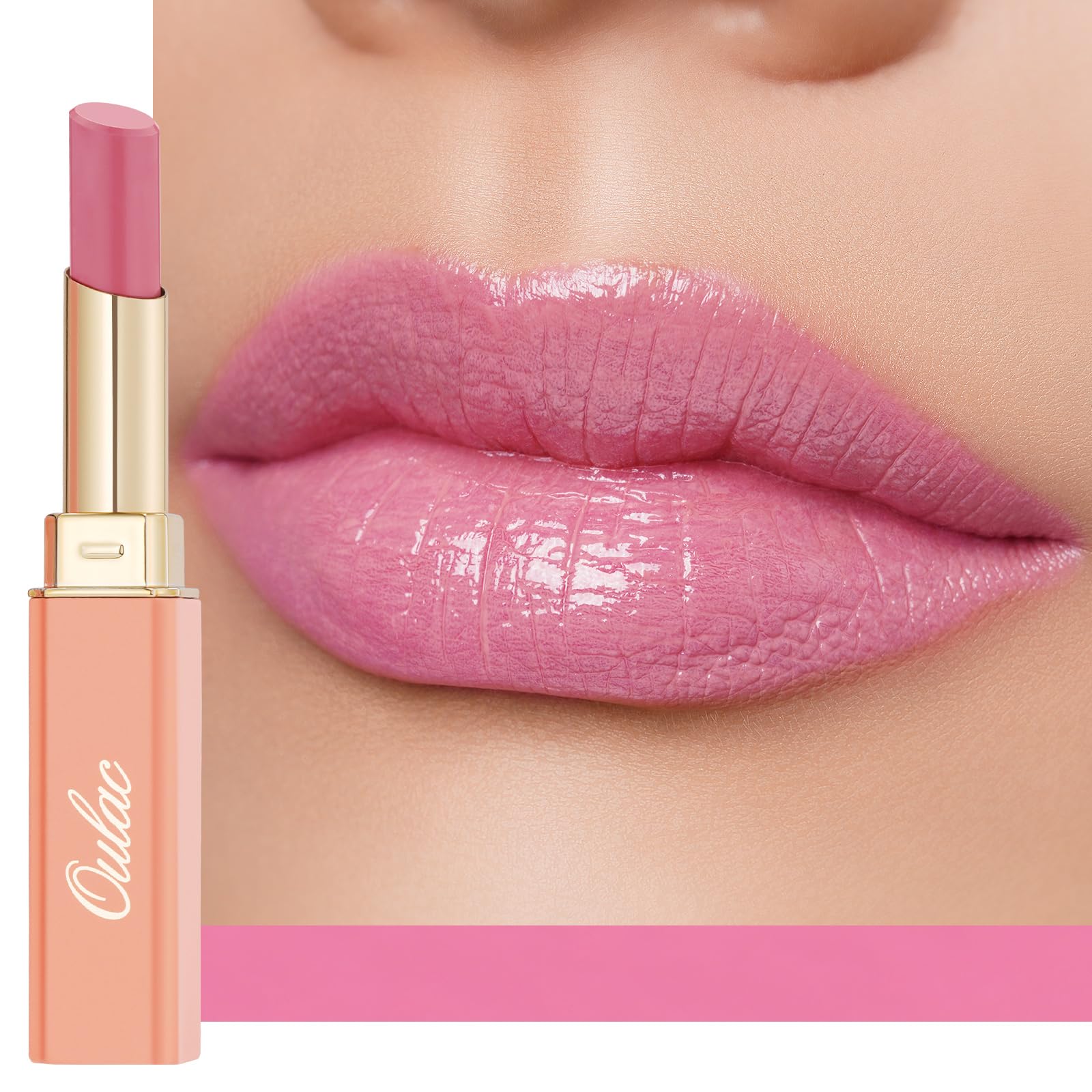 Oulac Warm Pink Shine Lipstick - Moisturizing Lip Stick Glossy Tinted Lip Balm, Sheer Shine Juicy Finish, Lightweight and Hydrat