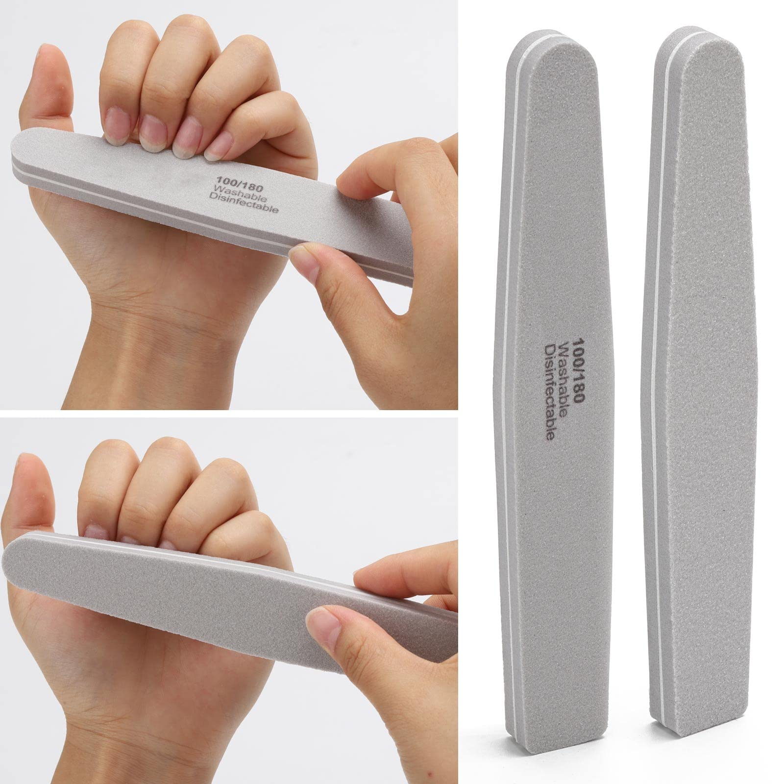Nail Buffers Blocks 10 Pcs Double Sided Professional Nail File 100/180 Grit For Acrylic/Natural Nails, Gray