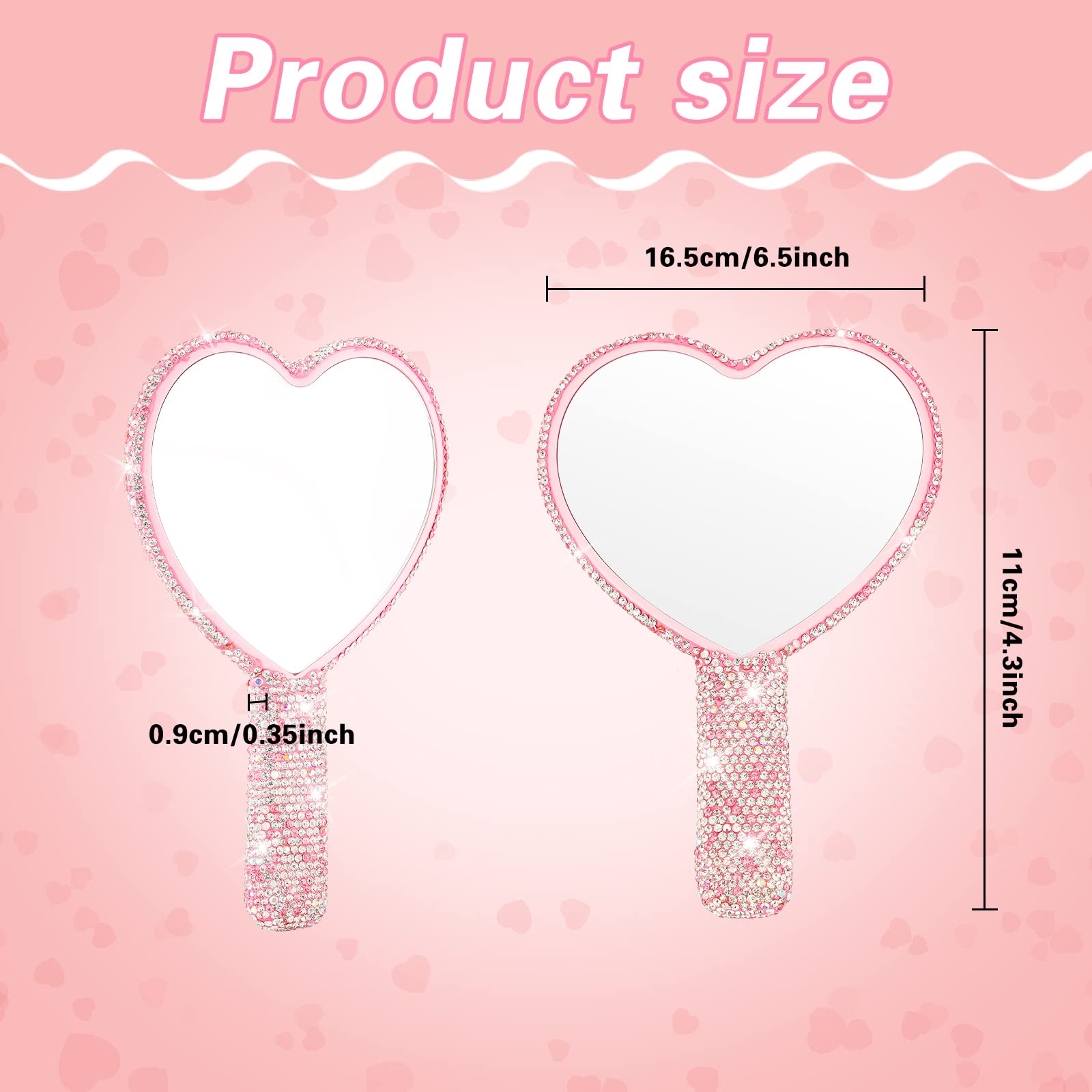 Tatuo 2 Pcs Rhinestone Mirror Handheld Bling Heart Lip Shaped Mirror Glitter Cosmetic Hand Mirror With Handle Portable Cute Trav