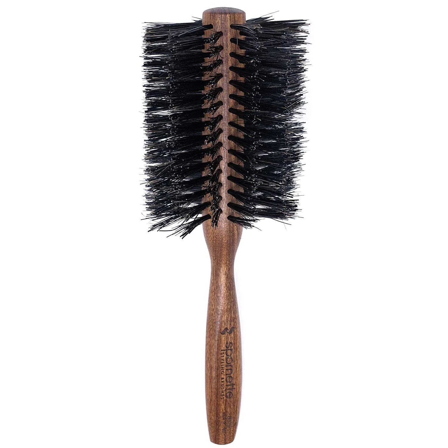SPORNETTE Italian Boar Bristle Round Hair Brush - Large 3 Inch for Blow Drying & Styling - Brown, Model 855, Ideal for Medium to Long Hair