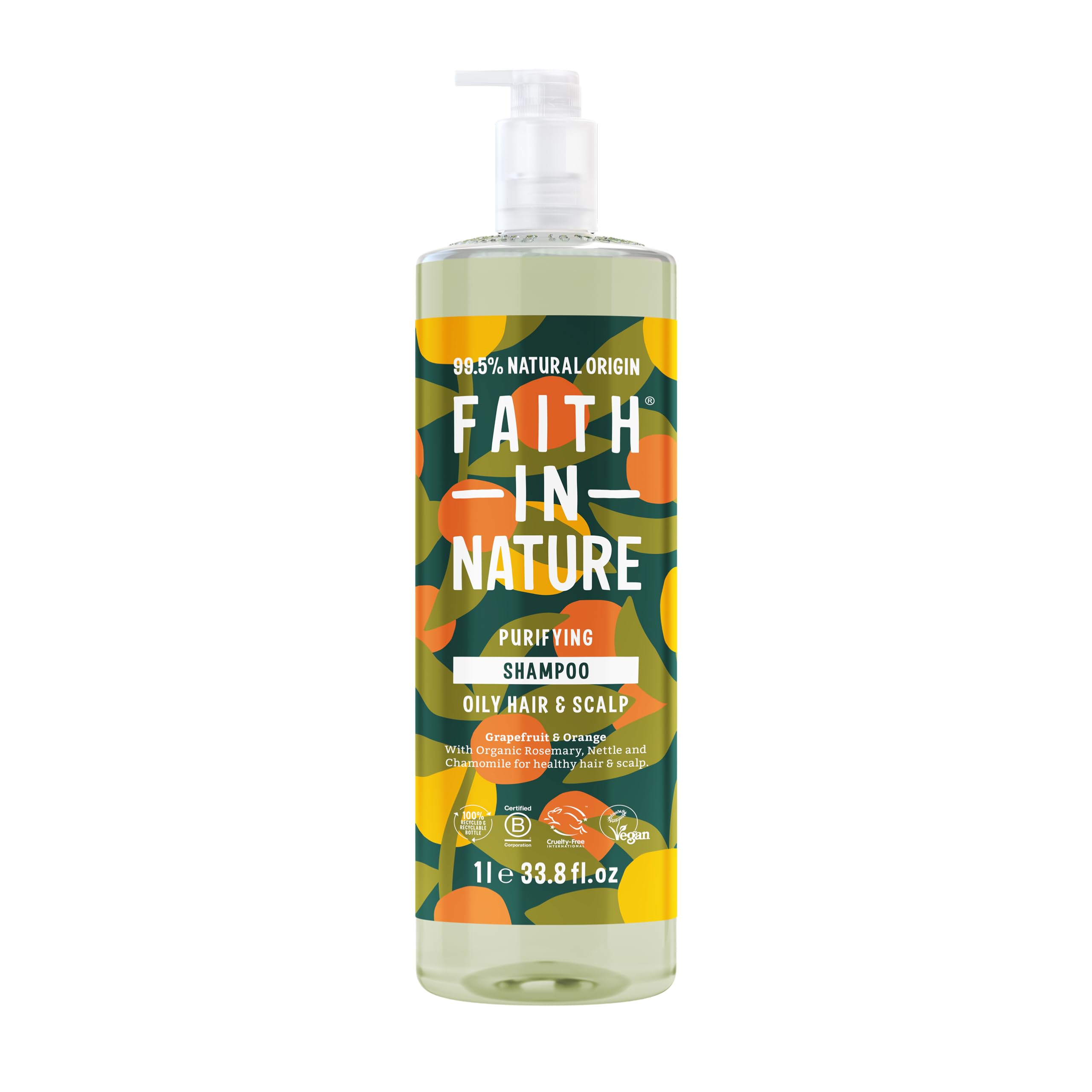 FAITH IN NATURE Natural Shampoo - Vegan & Cruelty Free, No SLS or Parabens - 33.8 fl oz Family Sized, Grapefruit & Orange