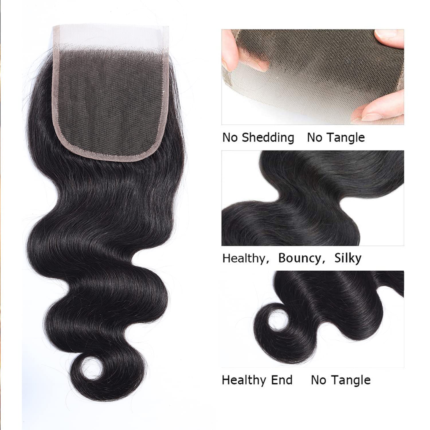 Selina Lace Closure 16 Inch Brazilian Body Wave Closure Free Part Lace Closure 4X4 Unprocessed Human Hair Natural Black Color Vi