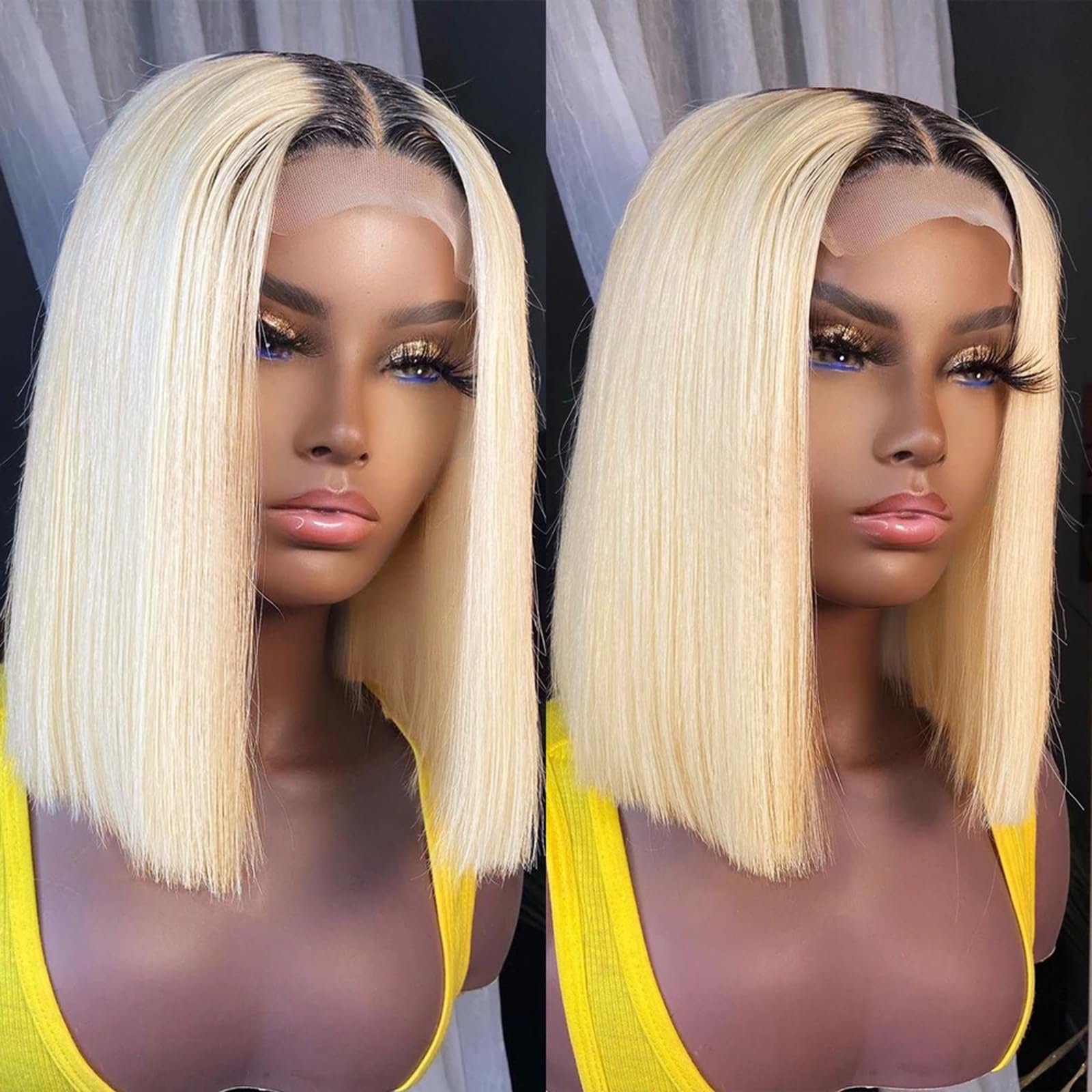 Munx Glueless Bob Wig Human Hair For Black Women 13X4 Hd Frontal Lace Wig 180% Density Ombre Dark Roots Blonde Pre Plucked Lace
