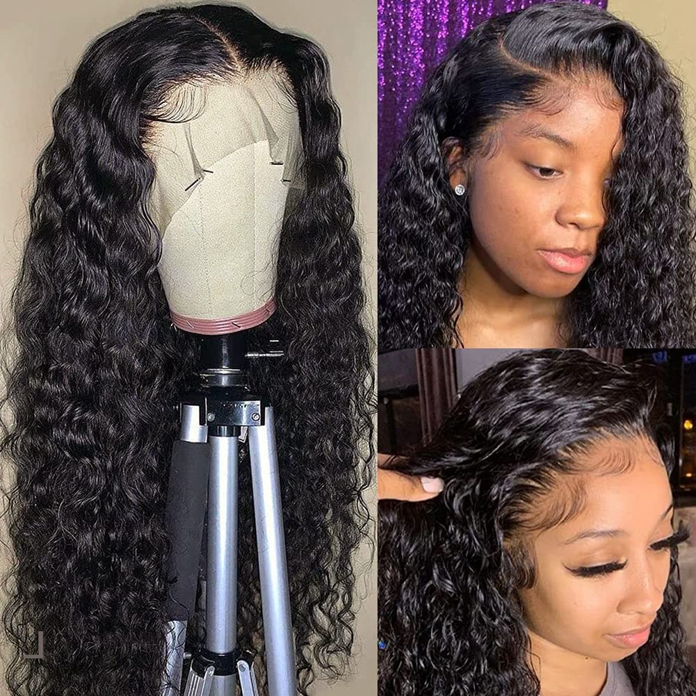 Alibeauty 13X4 Hd Transparent Lace Front Wigs Human Hair Pre Plucked Hairline With Baby Hair 180 Density Brazilian Water Wave Wi