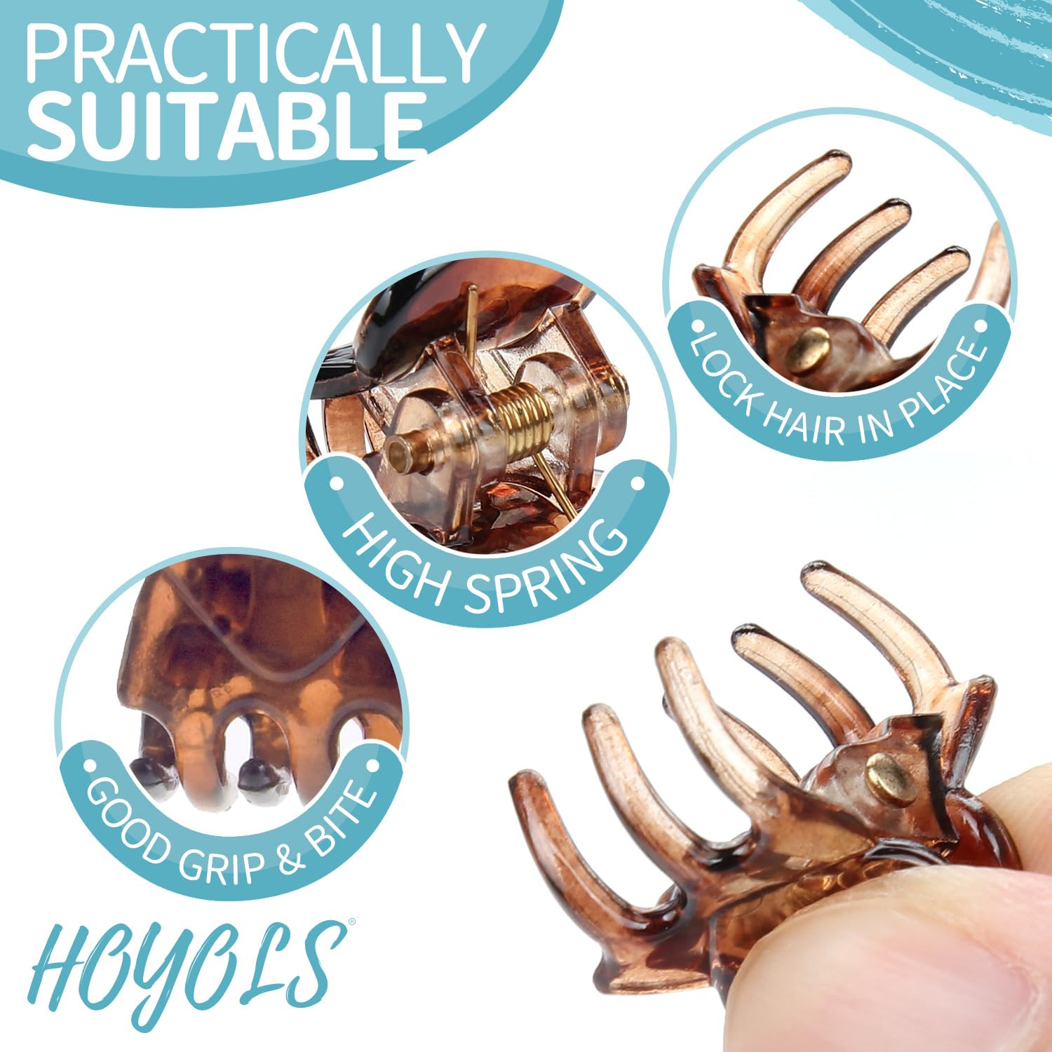 Hoyols 48 Pcs Small Mini Clips for Hair, Tiny Jaw Hair clip Brown Hair Claw Clip for Makeup Thin Short Fine Grip for Women Girls