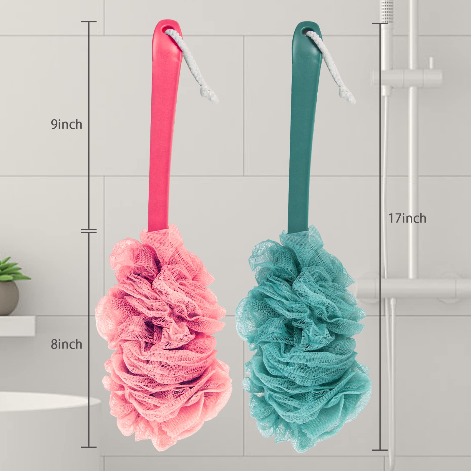 2Pack Back Scrubber For Shower, Evmliy Loofah Sponge Brush Exfoliating Body, Long Handle Scrub Brush For Shower With Loofah On A