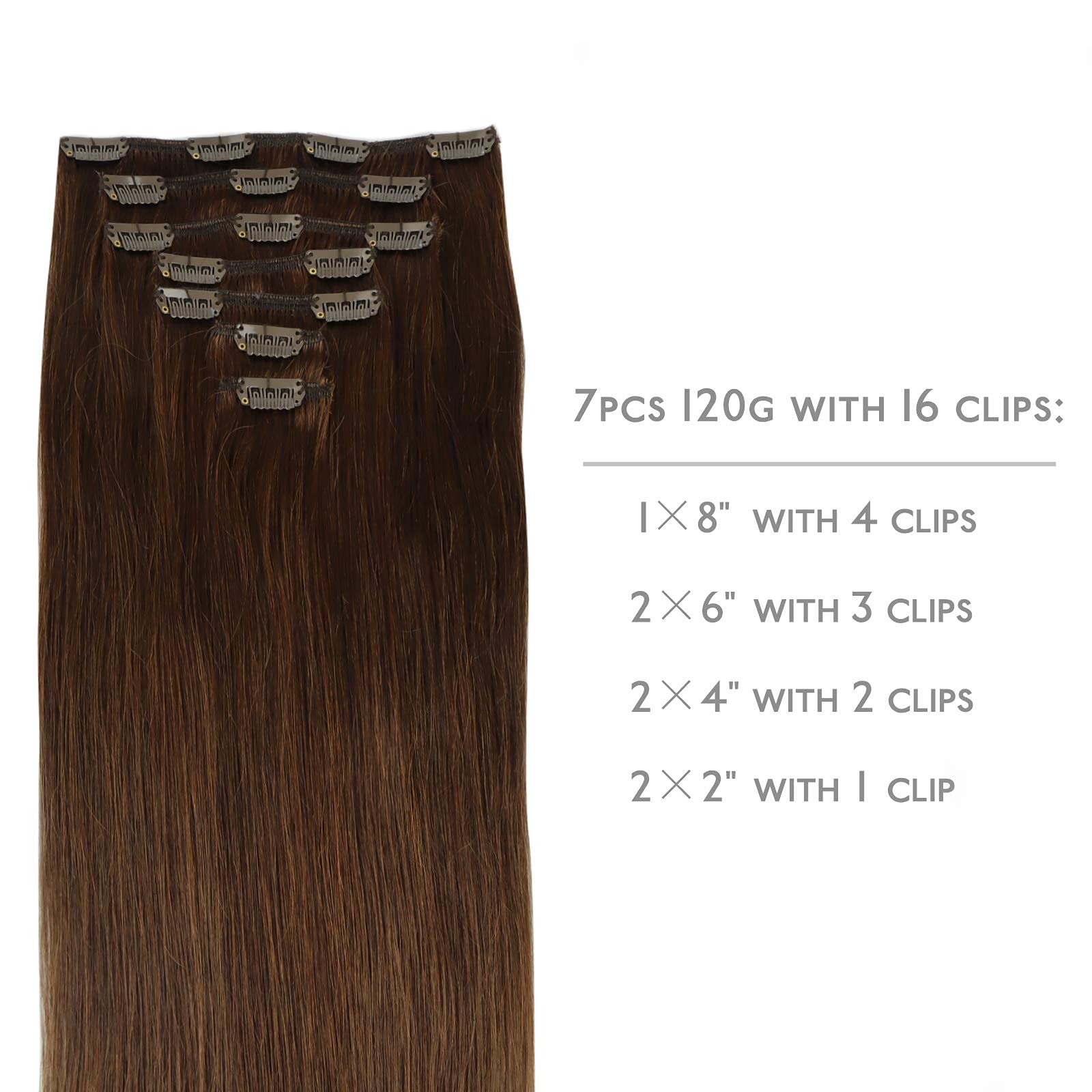 Wennalife Clip In Human Hair Extensions, 20 Inch 120G 7Pcs Chocolate Brown Hair Extensions Clip In Human Hair Remy Clip In Hair