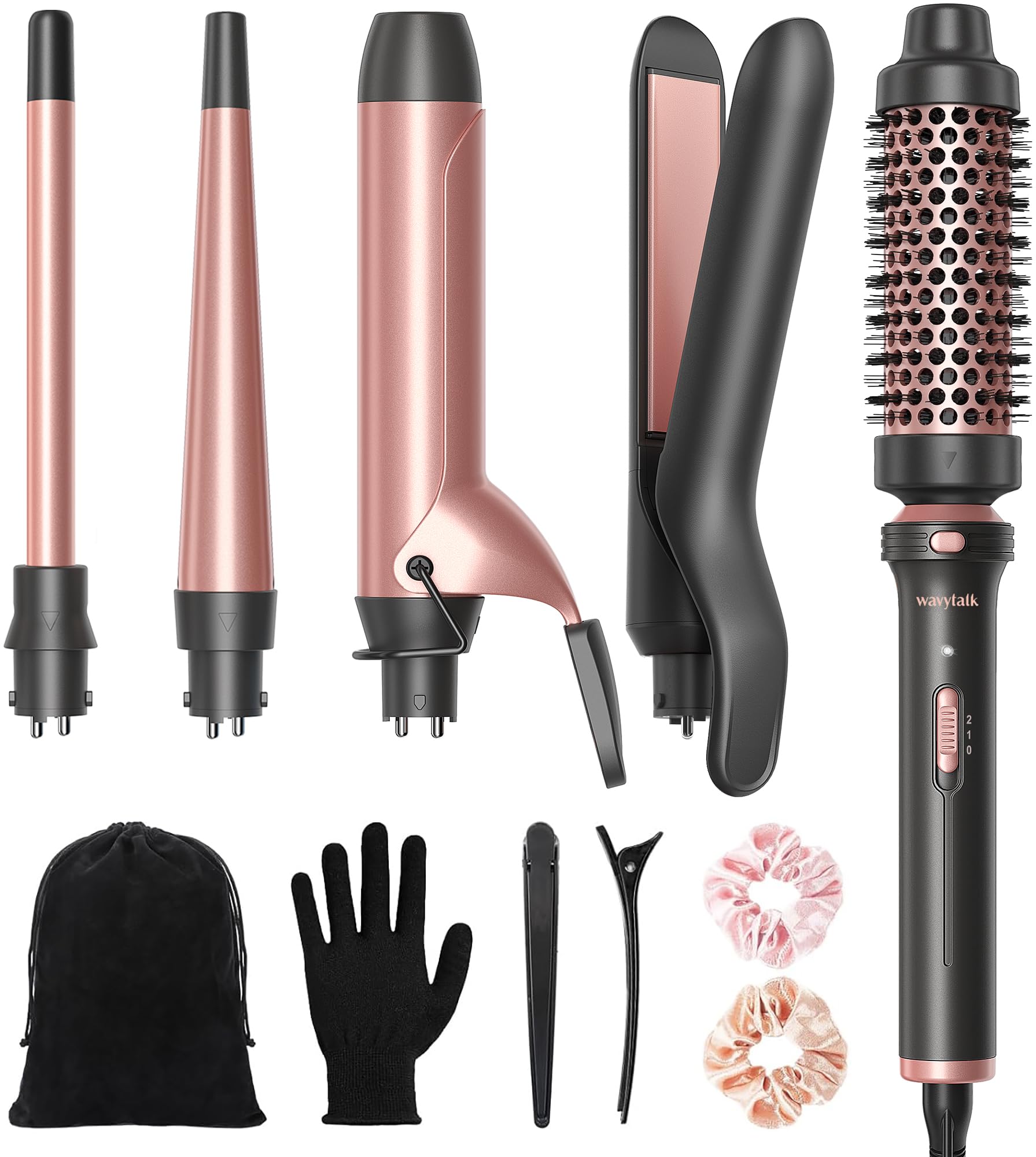 Wavytalk 5 in 1 Curling Iron, Curling Iron Set with Thermal Brush and 4 Interchangeable Ceramic Curling Wand(0.5   -1.25   ),Ins