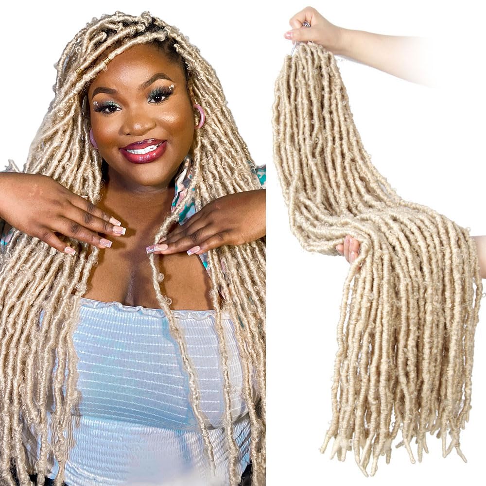 Bohobabe 30 Inch Light Weight Butterfly Locs Crochet Hair 8 Packs Long Distressed Butterfly Faux Locs Crochet Hair, 613#(Blonde)