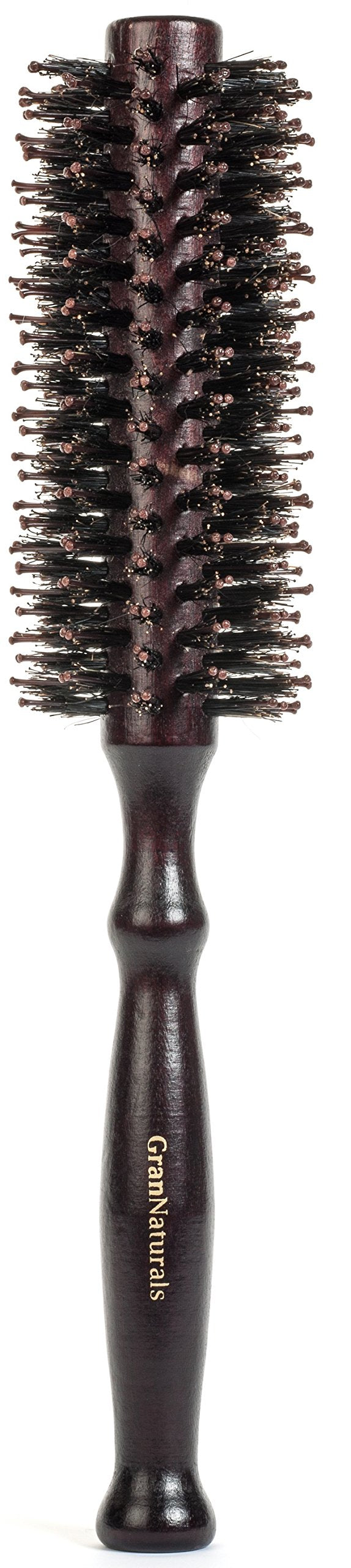 Round Styling Hair Brush - 1.75 Inch Diameter - Boar + Nylon Bristles For Blow Drying, Curling, And Styling Hair - Natural Woode