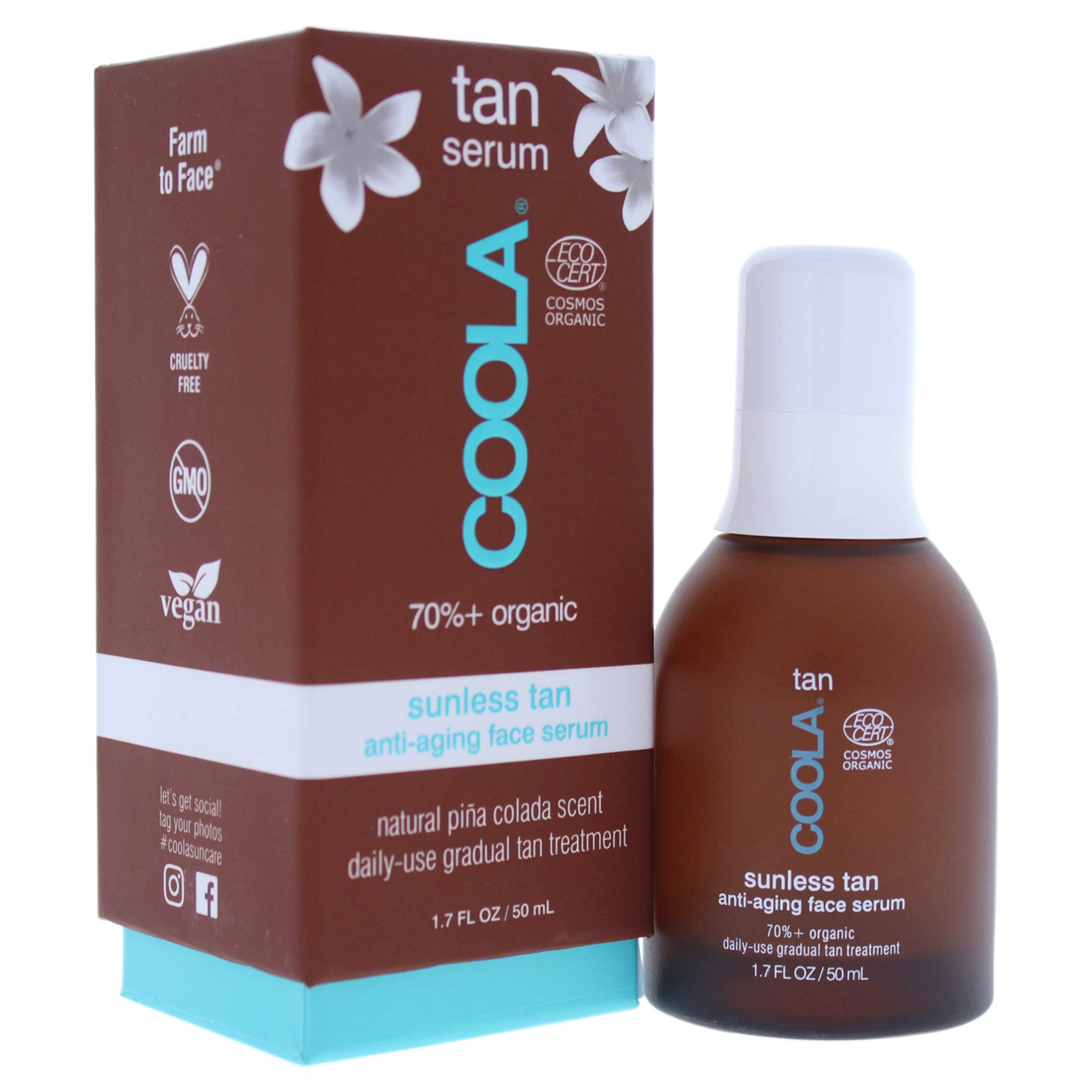 COOLA Organic Sunless Self Tanner Face Serum, Dermatologist Tested AntiAging Skin Care Infused with Hyaluronic Acid, Vegan and 