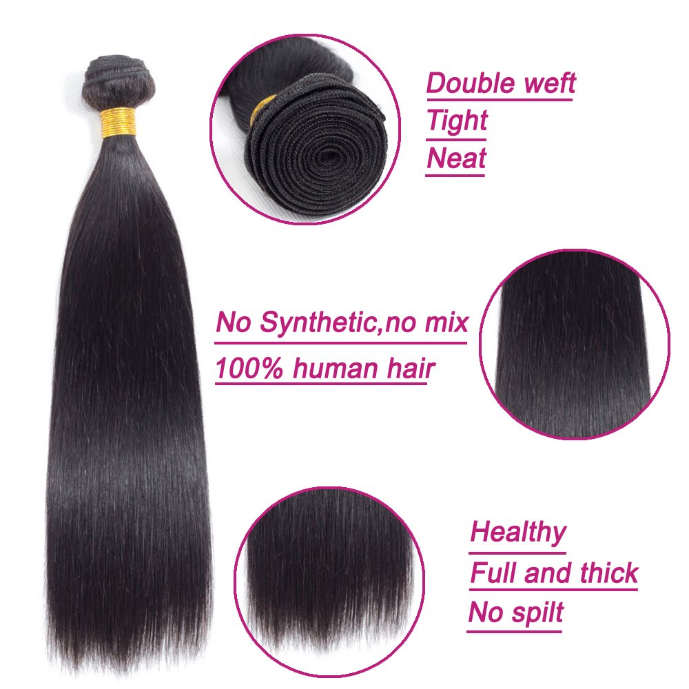 Brazilian Virgin Straight Human Hair 3 Bundles With Frontal 13X4 Ear To Ear Lace Frontal 100% Unprocessed Brazilian Remy Virgin