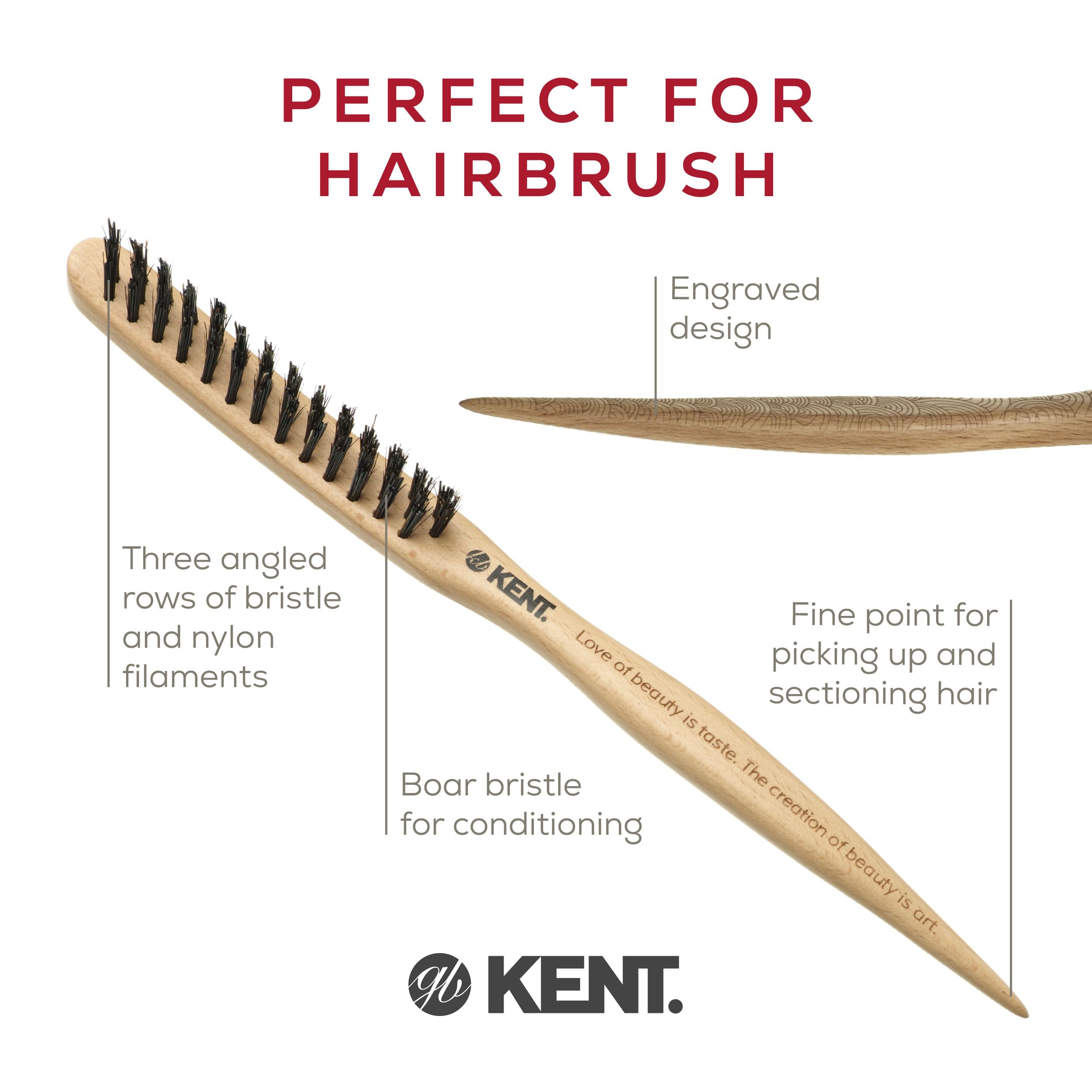 Kent PF15 Teasing Brush Edge Control Boar Bristle Hair Brush and Nylon Hair Brushes for Women Volume Control, Edge Control Brush
