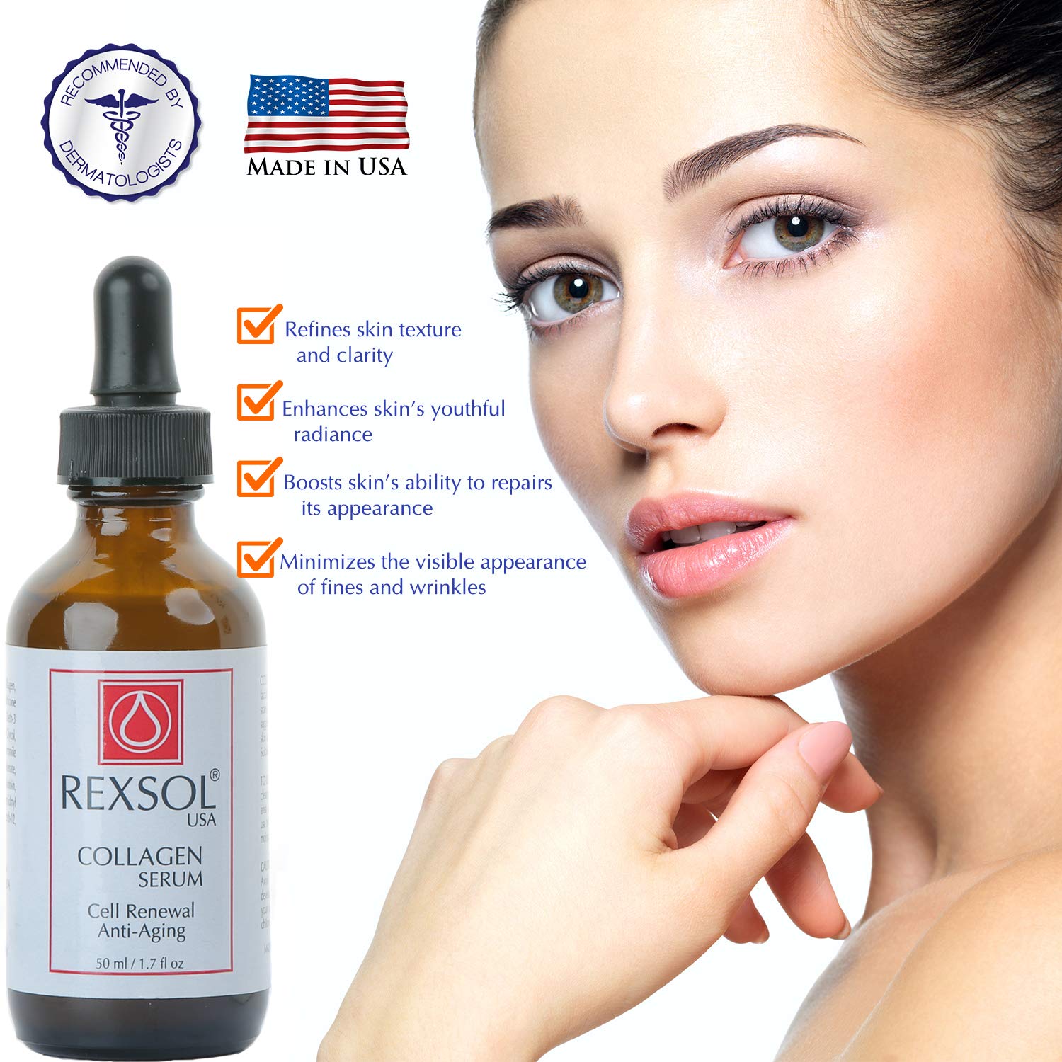 REXSOL Collagen Serum | With Vit C&E | Effective Anti Aging Serum For Face Care & Age Spot Remover | Anti Wrinkle Serum & Anti A