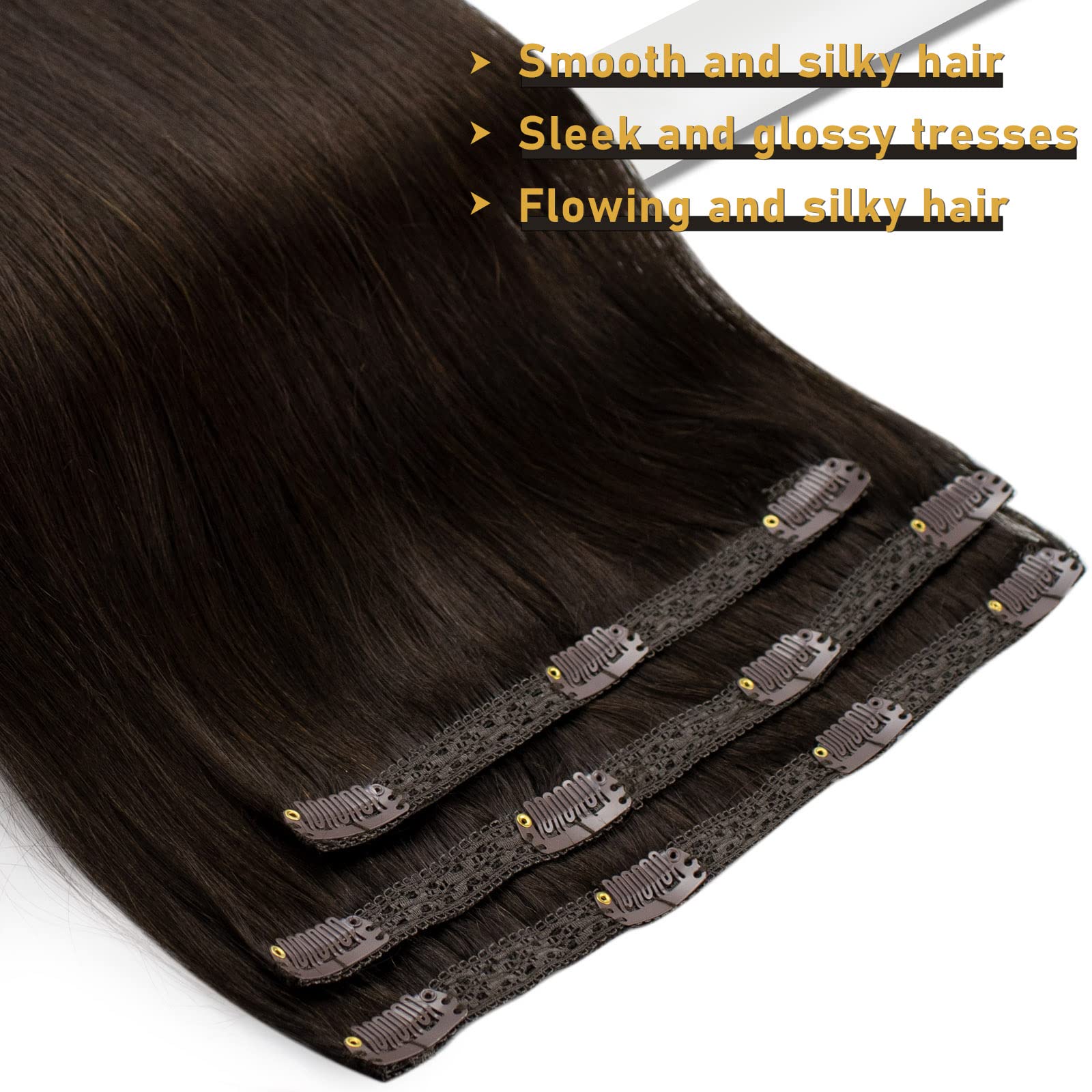 Sunny 3Pcs Clip In Hair Extensions Real Human Hair Dark Brown Clip In Human Hair Extensions Invisible Clip In Extensions Darkest