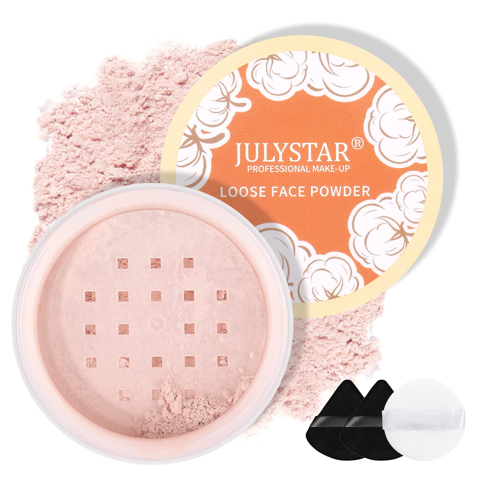 FREEORR Pink Setting Loose Face Powder, Oil Control Minimizes Pore, Loose Baking Pink Setting Powder with Triangle Puff, Soft Fo