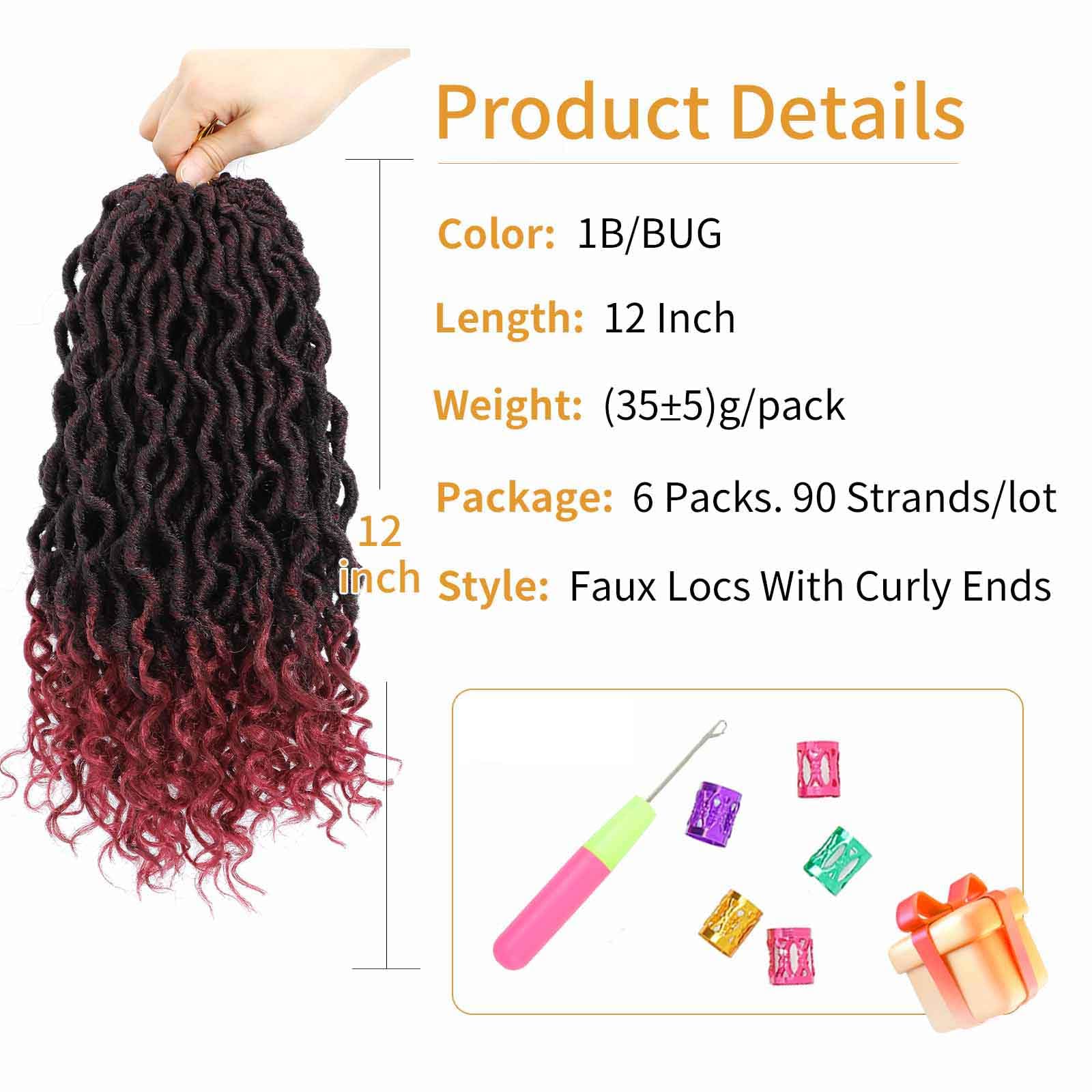 12 Inch Faux Locs Crochet Hair Short Soft Locs With Curly Ends Pre Looped Goddess Locs Crochet Hair For Black Women(12 Inch,6 Pa