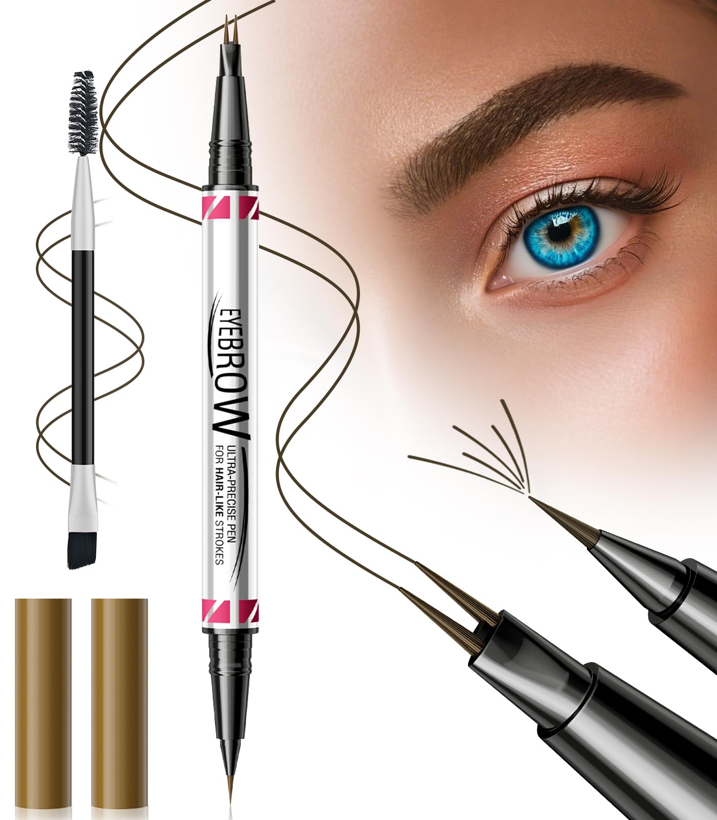 Microblading Eyebrow Pencil - Gifts for Women Girls Eyebrow Pen Magical 2-in-1 Dual-Ended Eye Brow Pencils for Women with 2-Fork