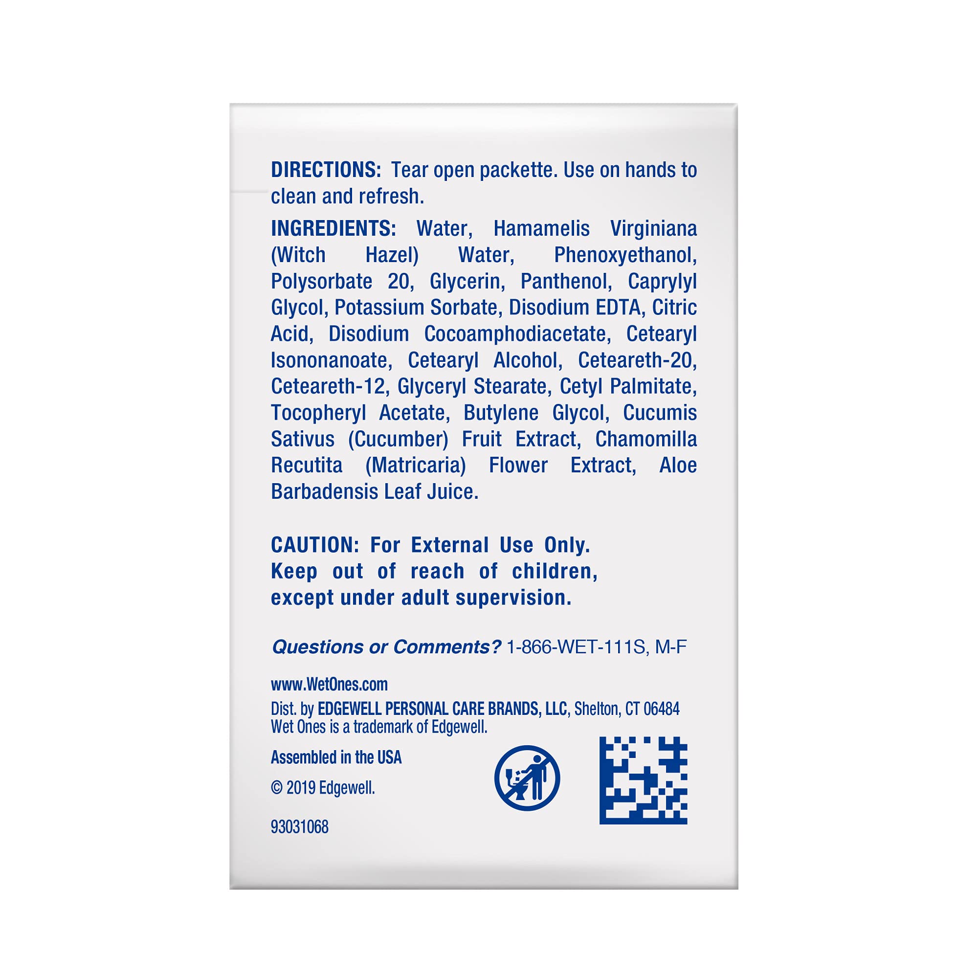 Wet Ones Sensitive Skin Hand And Face Wipes, Singles, 24 Count (Pack Of 6)