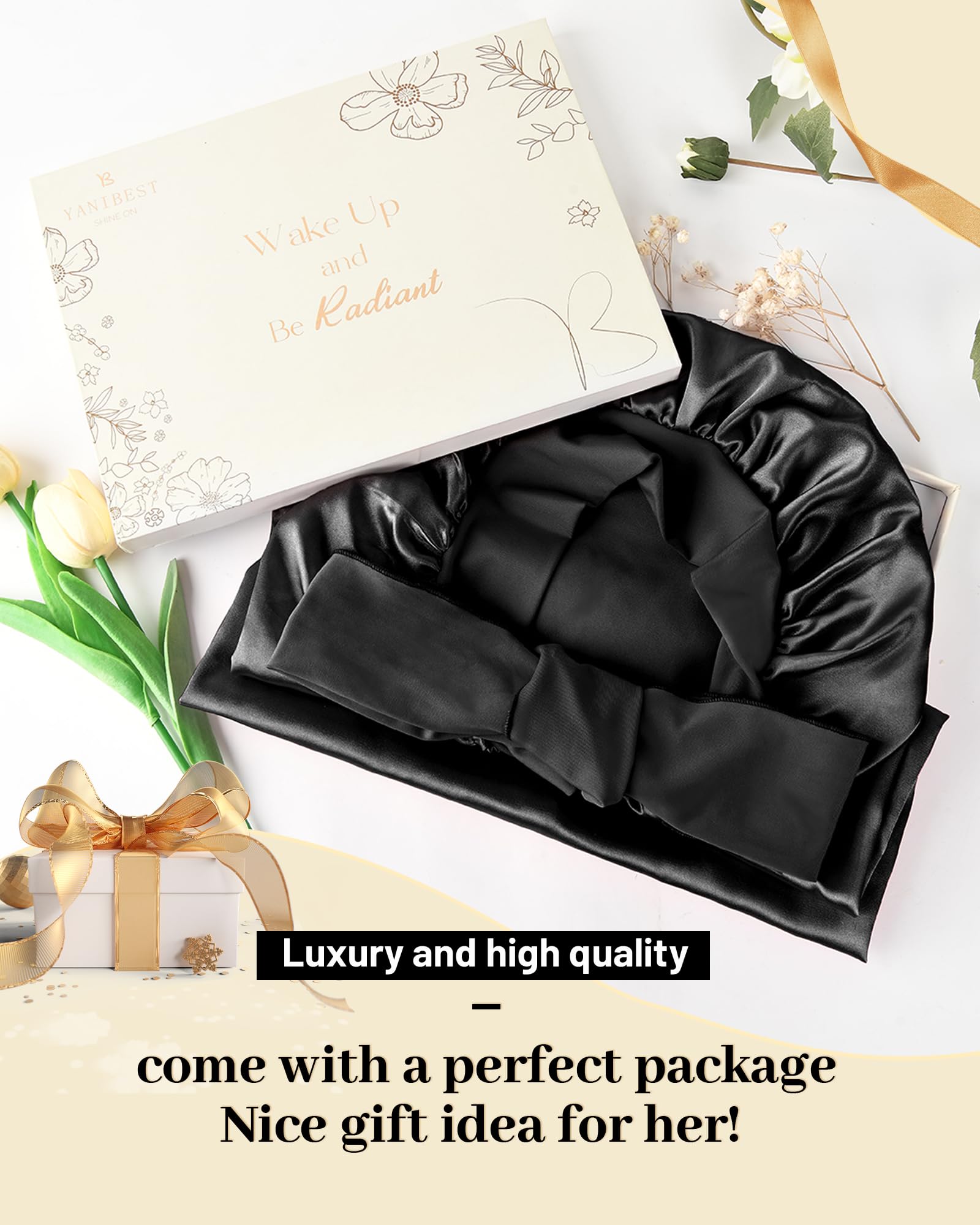 YANIBEST Silk Bonnet for Sleeping Women Braid Bonnet for Long Hair with Tie Band Satin Bonnet for Braids Hair Sleeping Cap Gifts