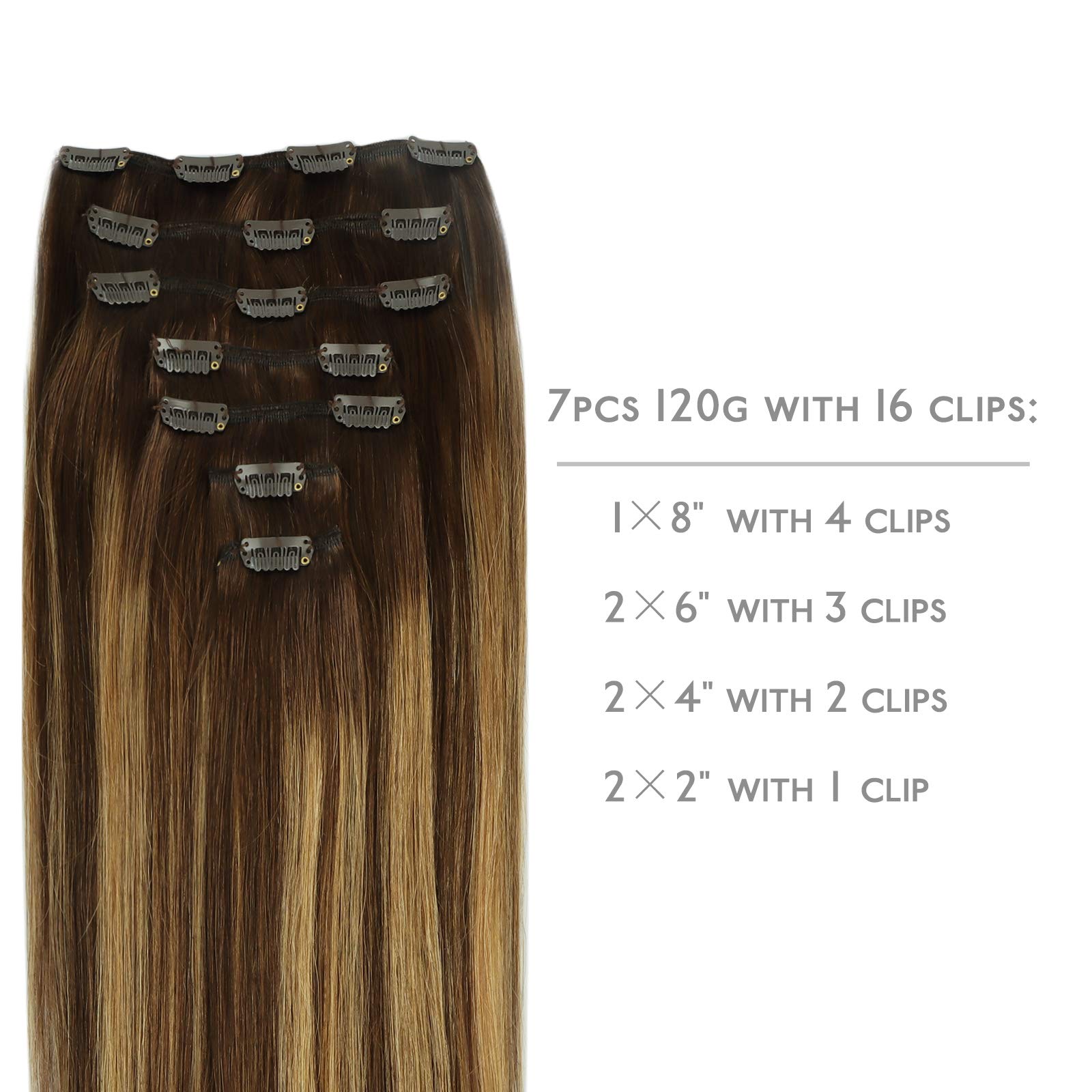 Wennalife Clip In Hair Extensions, 20 Inch 120G 7Pcs Balayage Chocolate Brown To Caramel Blonde Hair Extensions Clip In Human Ha