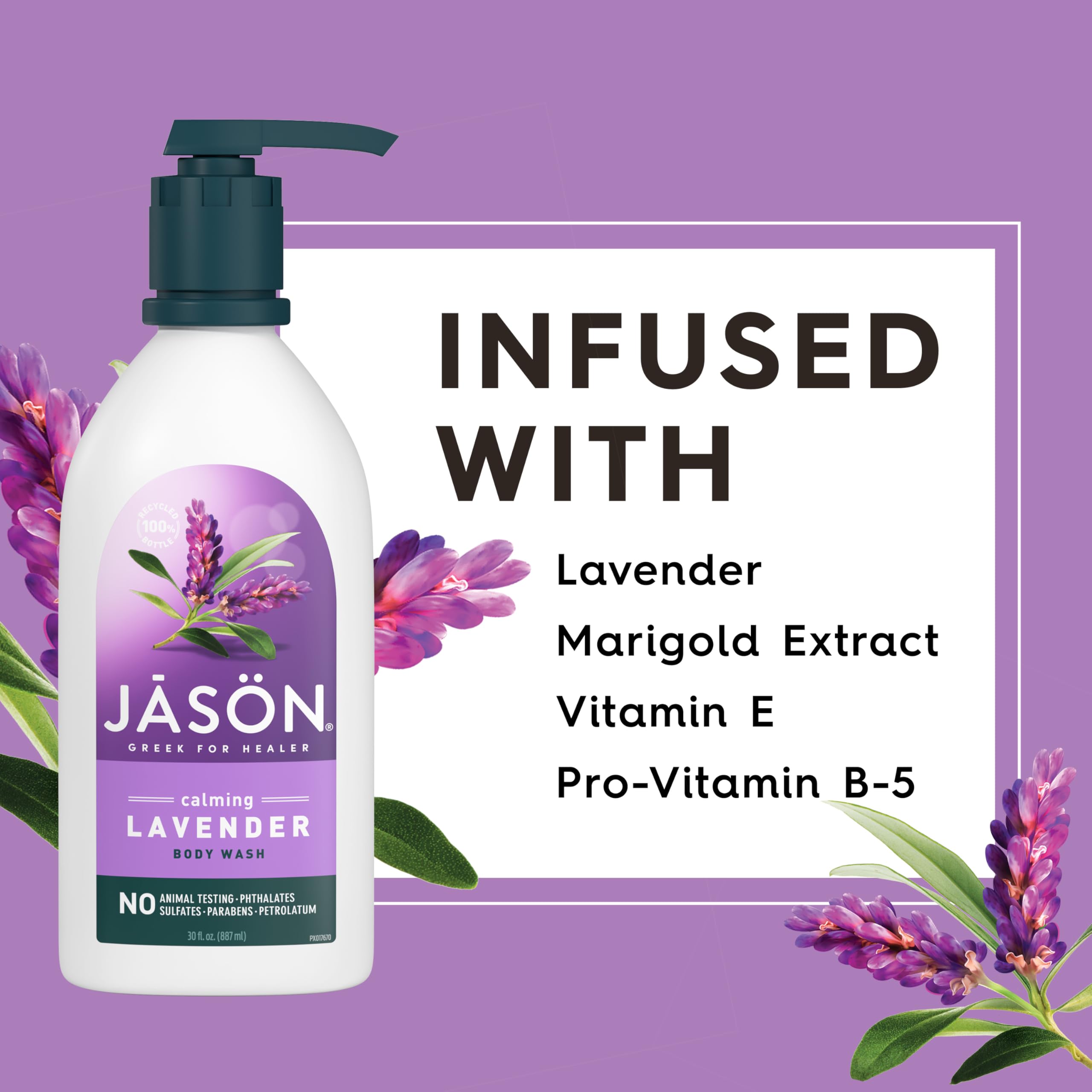 Jason Natural Body Wash & Shower Gel, Calming Lavender, 30 Oz