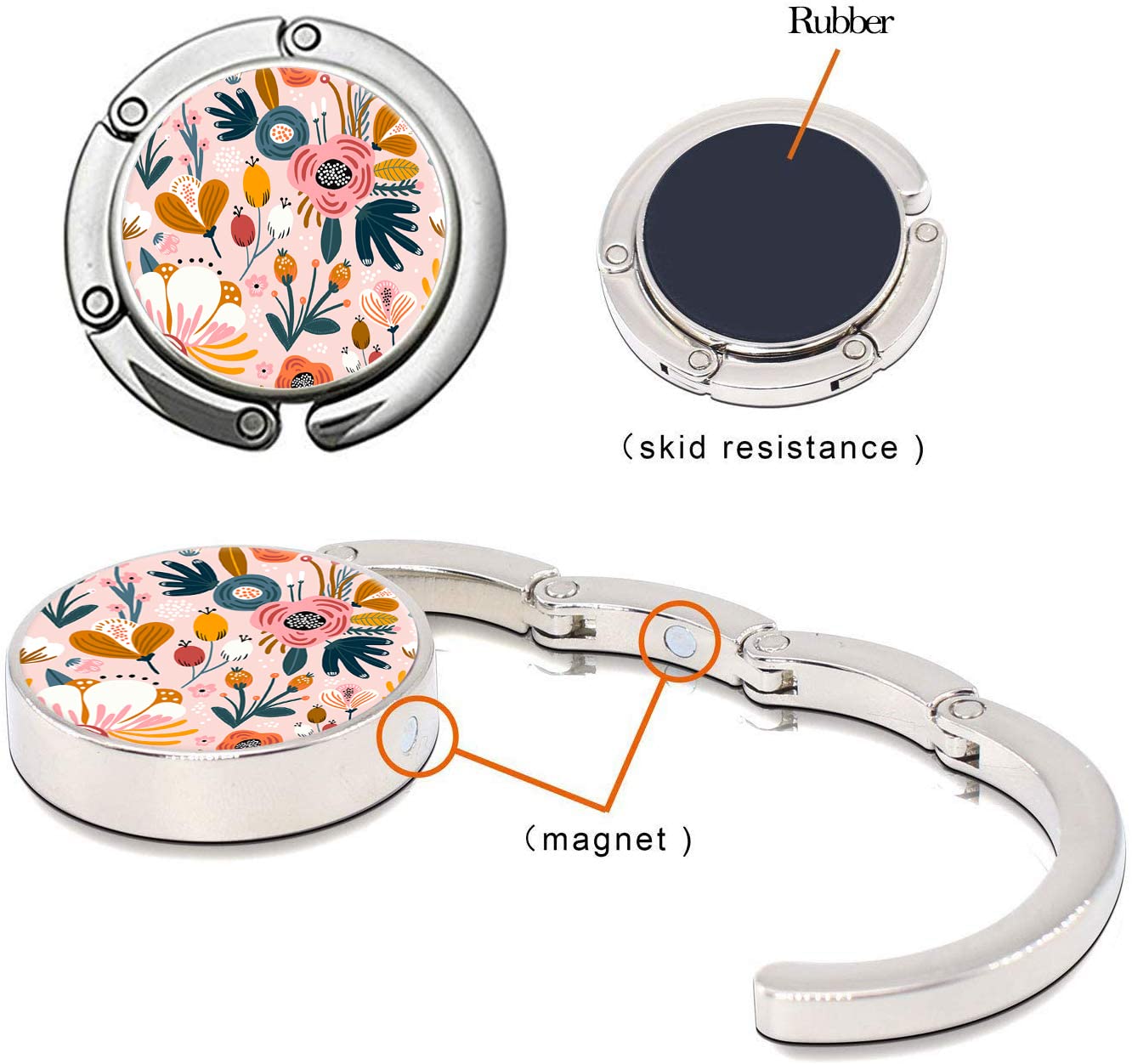 Foldable Purse Hook Womens Bag Table Hanger Collection Desk Hooks for Purse (1pack Pink Flower Hook)