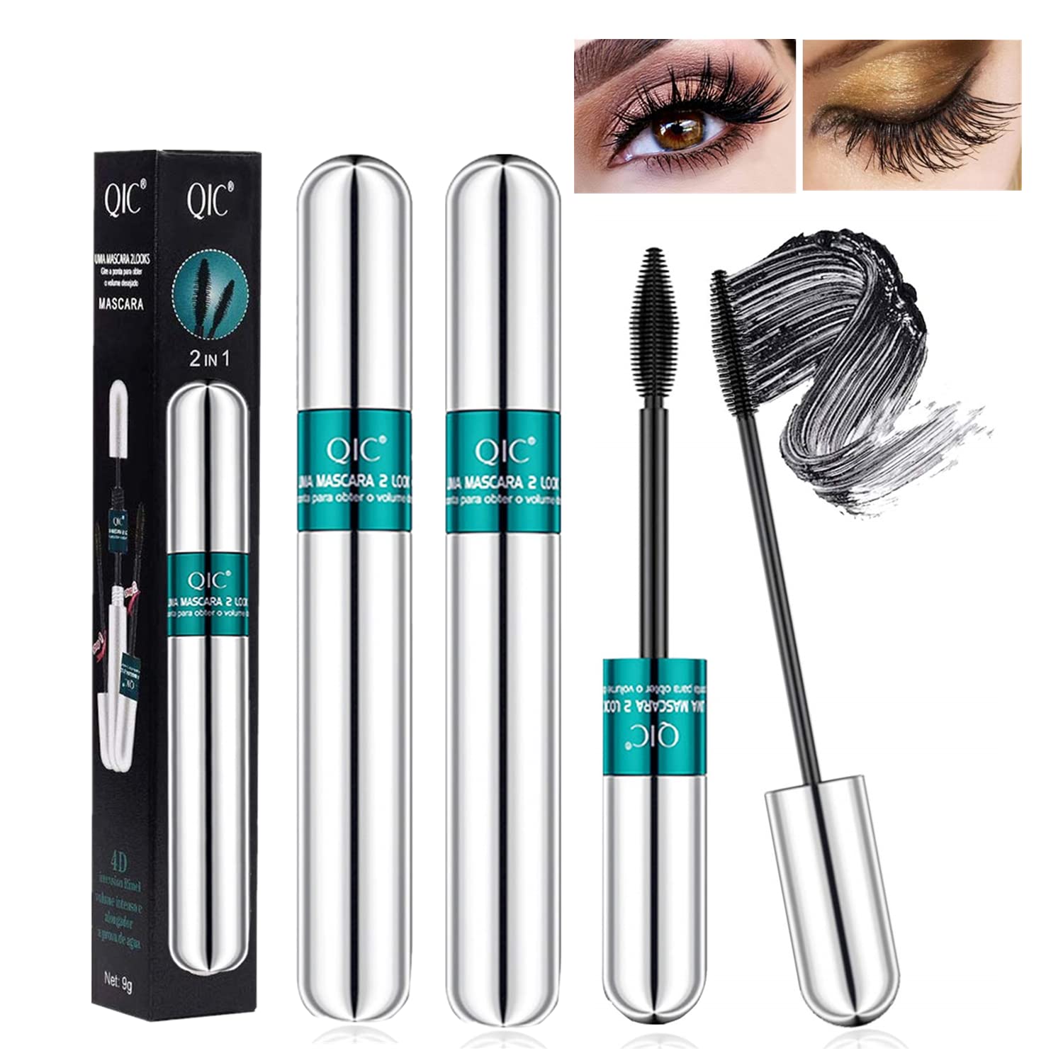 2 Pack Lash Cosmetics Mascara 5X Longer Lash Mascara, 2 In 1 Black Mascara Waterproof Mascara Volume And Length Eye Cosmetics Lo