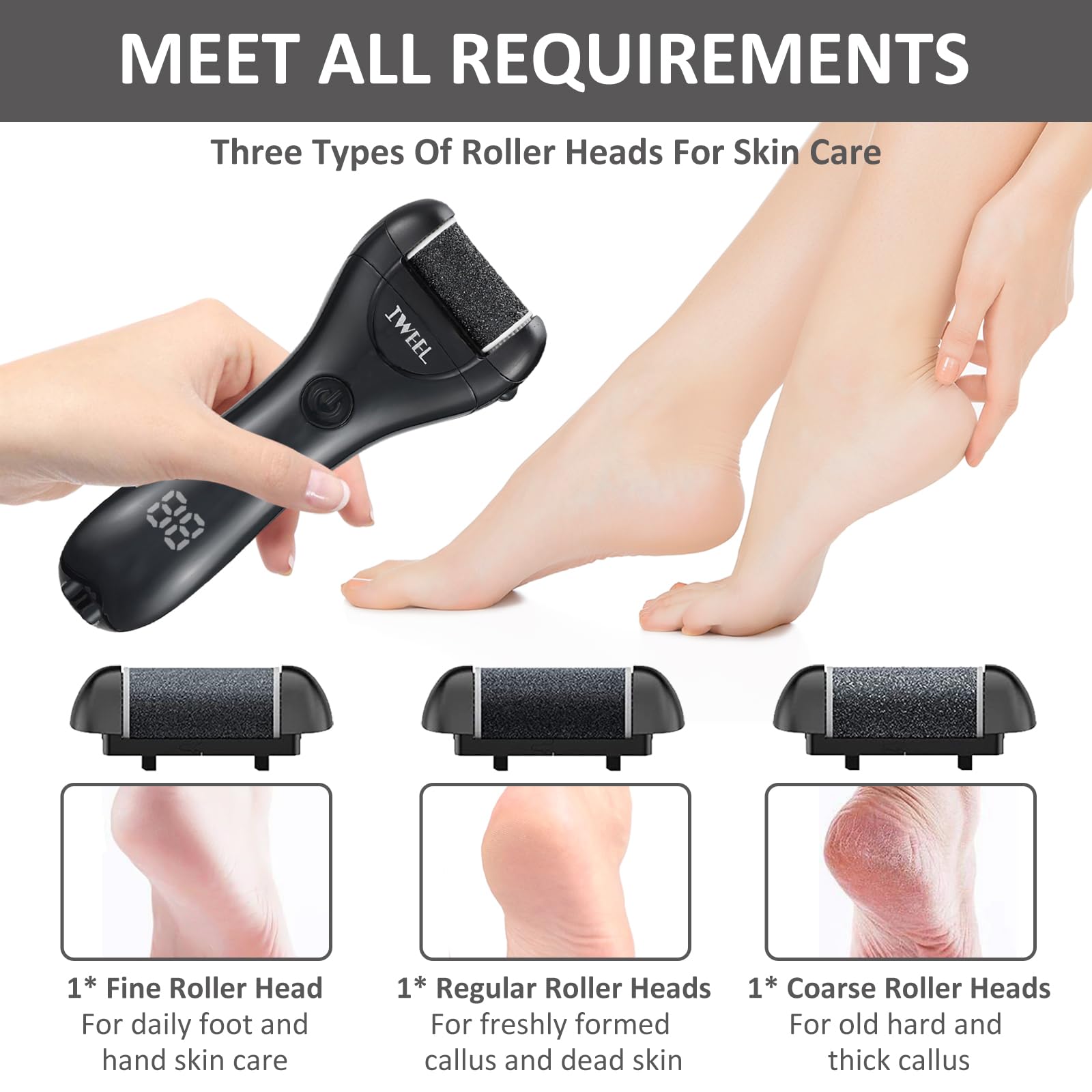 IWEEL Electric Foot Callus Remover - Rechargeable Pedicure Kit, 1 Count, Black - Professional Foot Care Tool for Dead Skin Removal