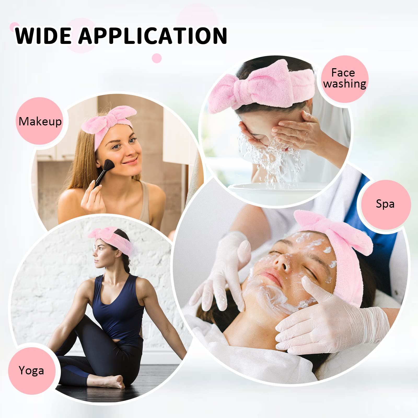 Whavel 9 Pack Pink Makeup Headbands For Facial Skincare, Soft Fluffy Headbands For Face Washing, Bachelorette Spa Party Favors (