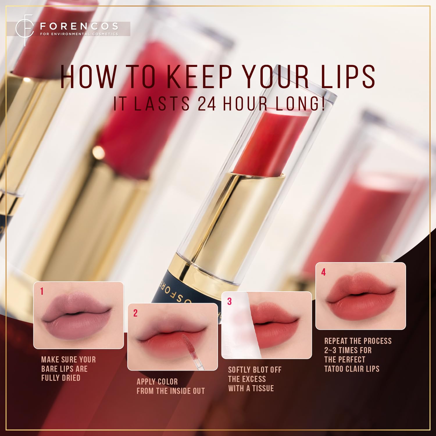 Forencos Tattoo Clair Velvet Lip Stain/Tint, Korean Long-Lasting, High Pigment, Weightless, Waterproof (20 Zinnia)