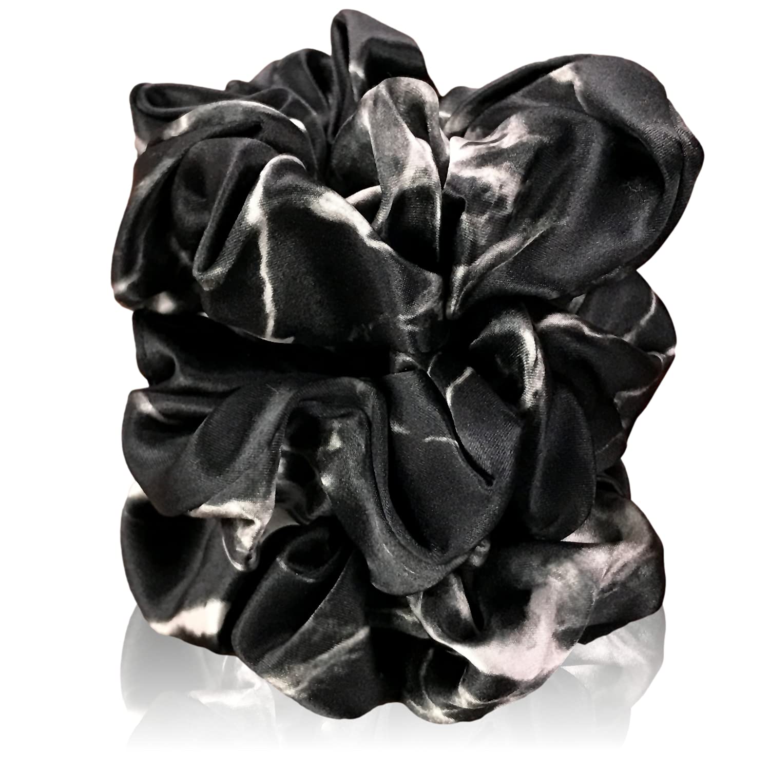 Celestial Silk Mulberry Silk Scrunchies for Hair (Black Marble)
