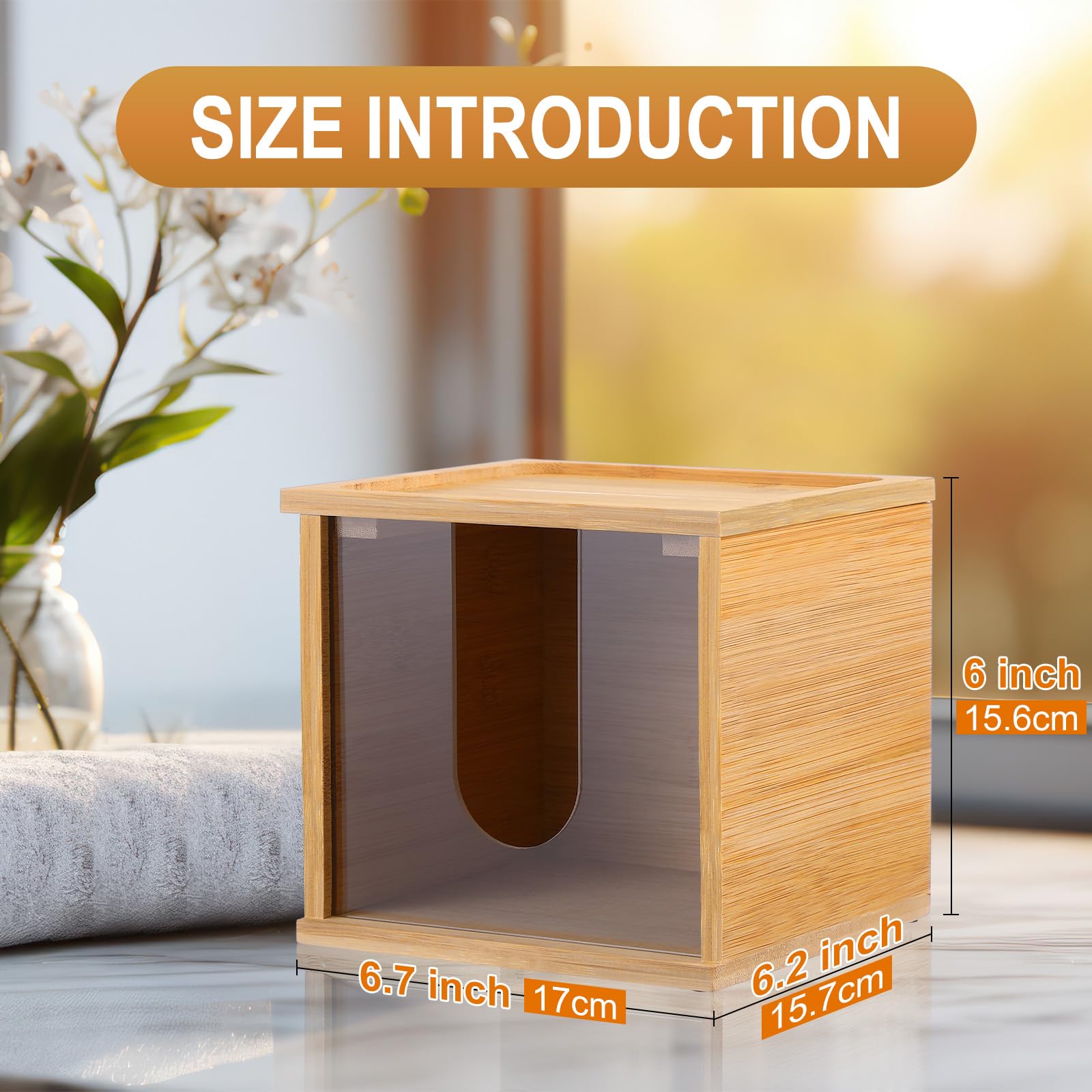 Chunful Disposable Face Towel Holder Box with Bamboo Lid, Acrylic Cosmetic Facial Towel Storage Container for Disposable Makeup