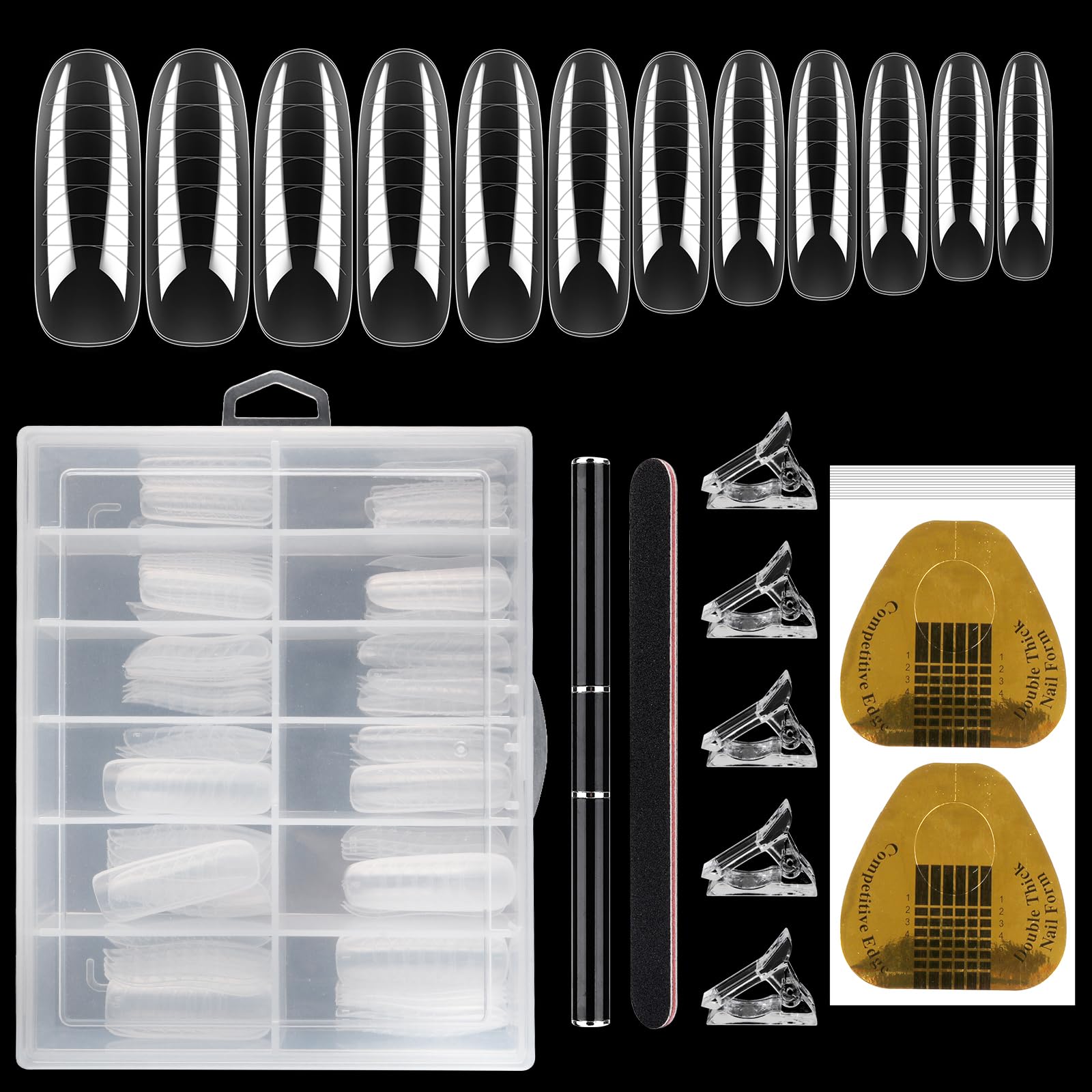 Nail Dual Forms for Polygel, 120Pcs Coffin Shape Nail Forms for Builder Gel Reusable, 12 Sizes Extension Acrylic Nail Molds Sets