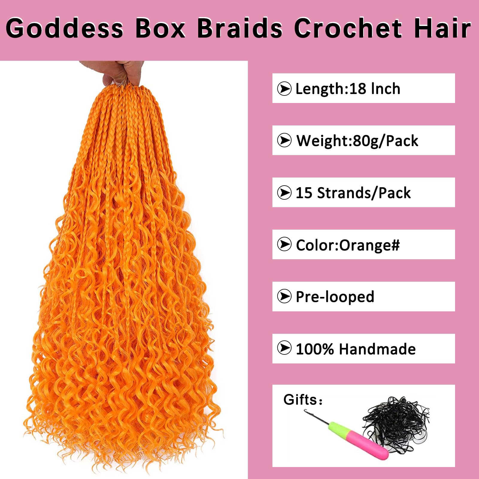 Cookoo 18 Inch Goddess Boho Box Braids Crochet Hair For Women 8 Packs Synthetic Bohemian Hippie Box Braids Crochet Hair With Cur