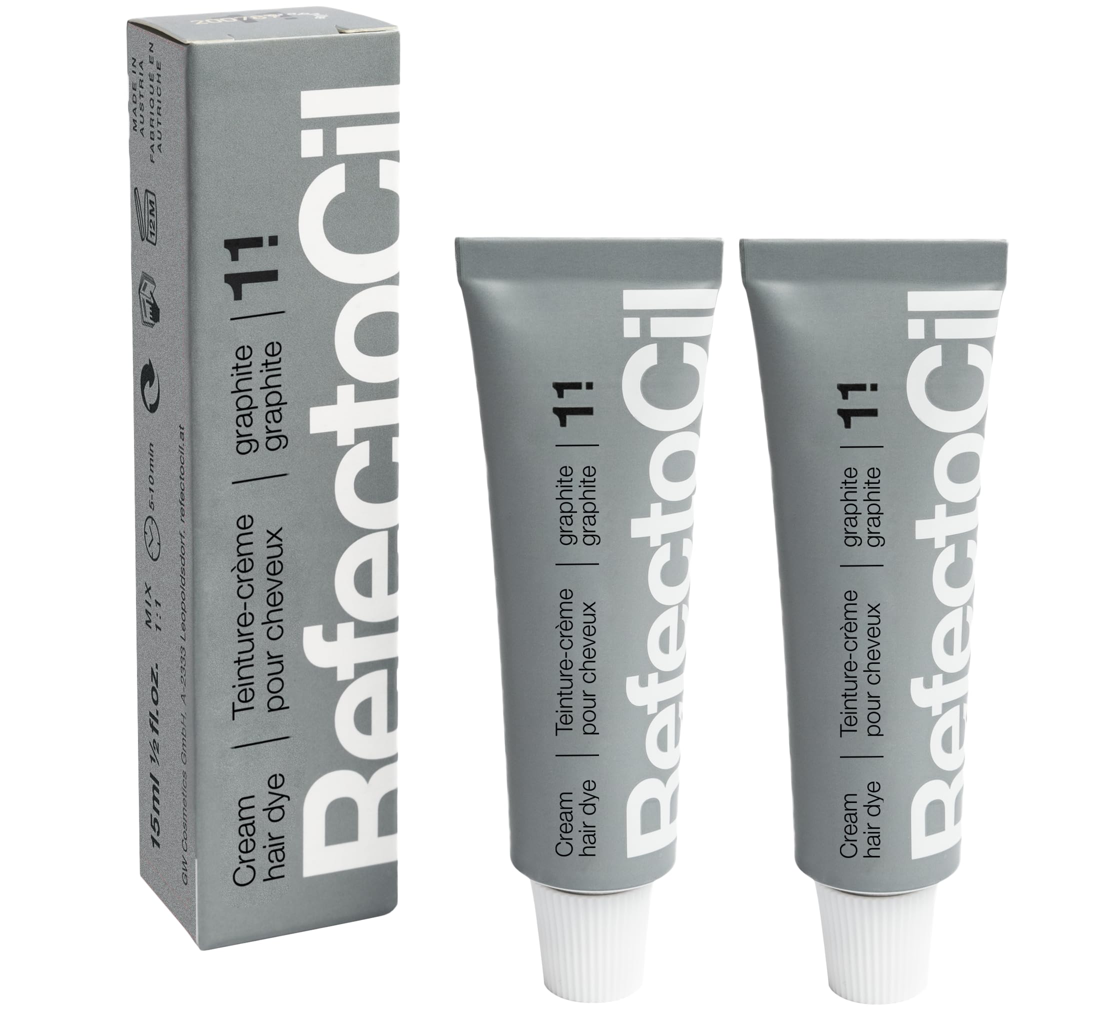 RefectoCil Cream Hair Dye 2-Pack - Professional Hair Tint for Long-Lasting Color - Graphite (#1.1)