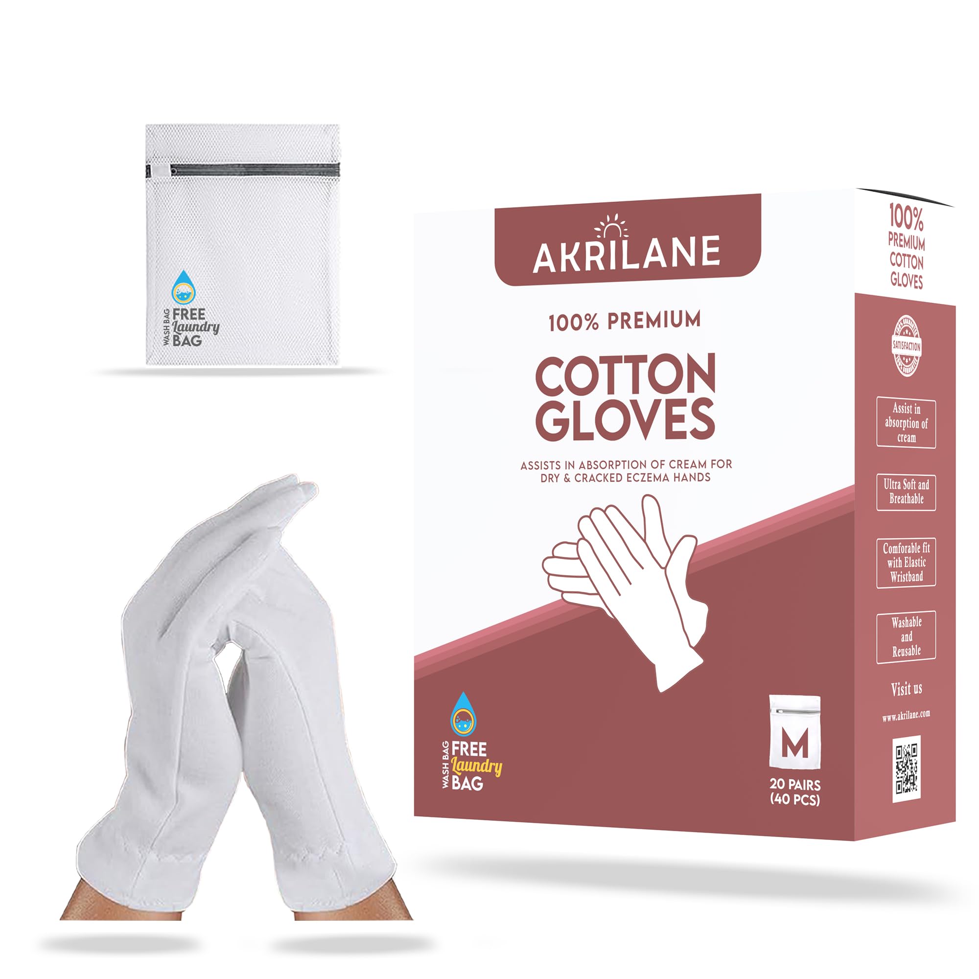 M Medium 20 Pairs 100% Premium Cotton Gloves For Dry Hands | Moisturizing Overnight Gloves For Eczema, Psoriasis & Skin Spa Trea