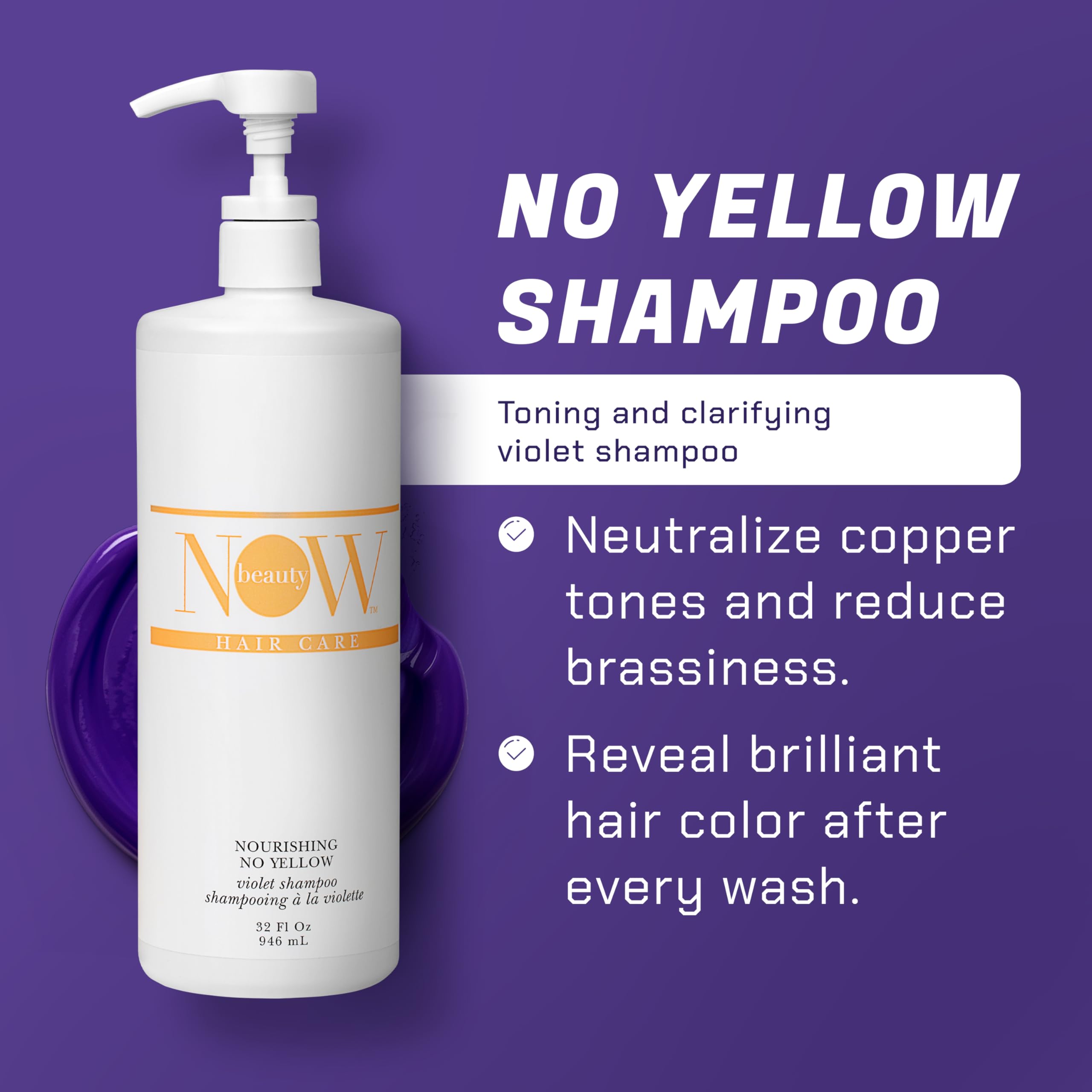 Now Beauty Nourishing No Yellow Violet Shampoo - Purple Shampoo For Blonde Color-Treated Hair - Removes Brassiness - Hydrate - V