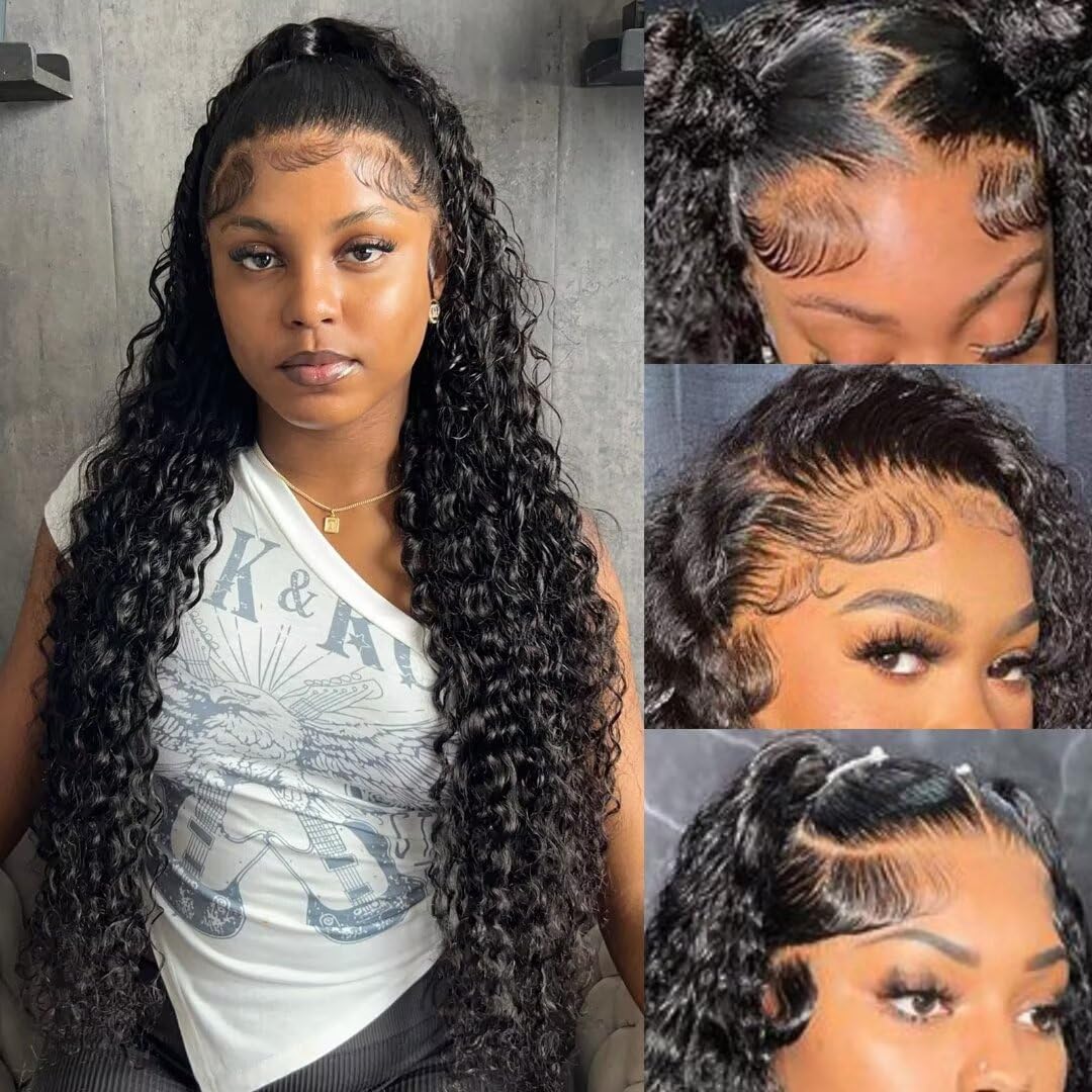 Juvid 34 Inch 13X6 Lace Front Wigs Human Hair Jeyy Curly 13X6 Hd Lace Frontal Wig Human Hair Pre Plucked 180% Density Glueless D