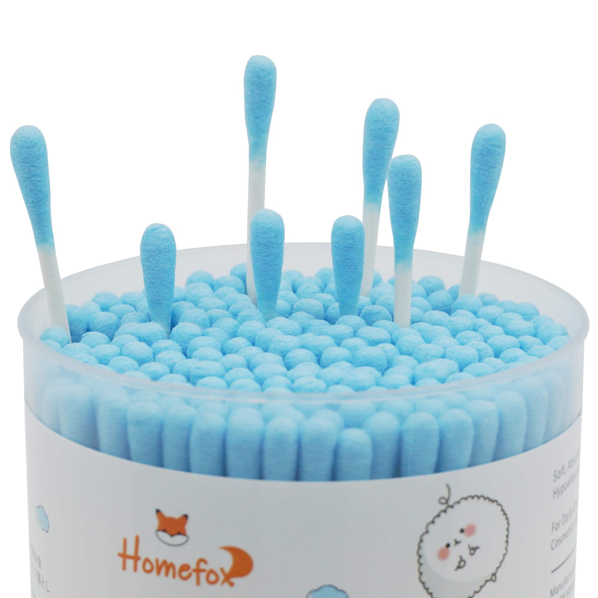Homefox Black Cotton Swabs Spiral - 200 Count Organic Cotton Buds Gothic Bathroom Tightly Wrapped Charcoal Cotton Tips Paper Sti