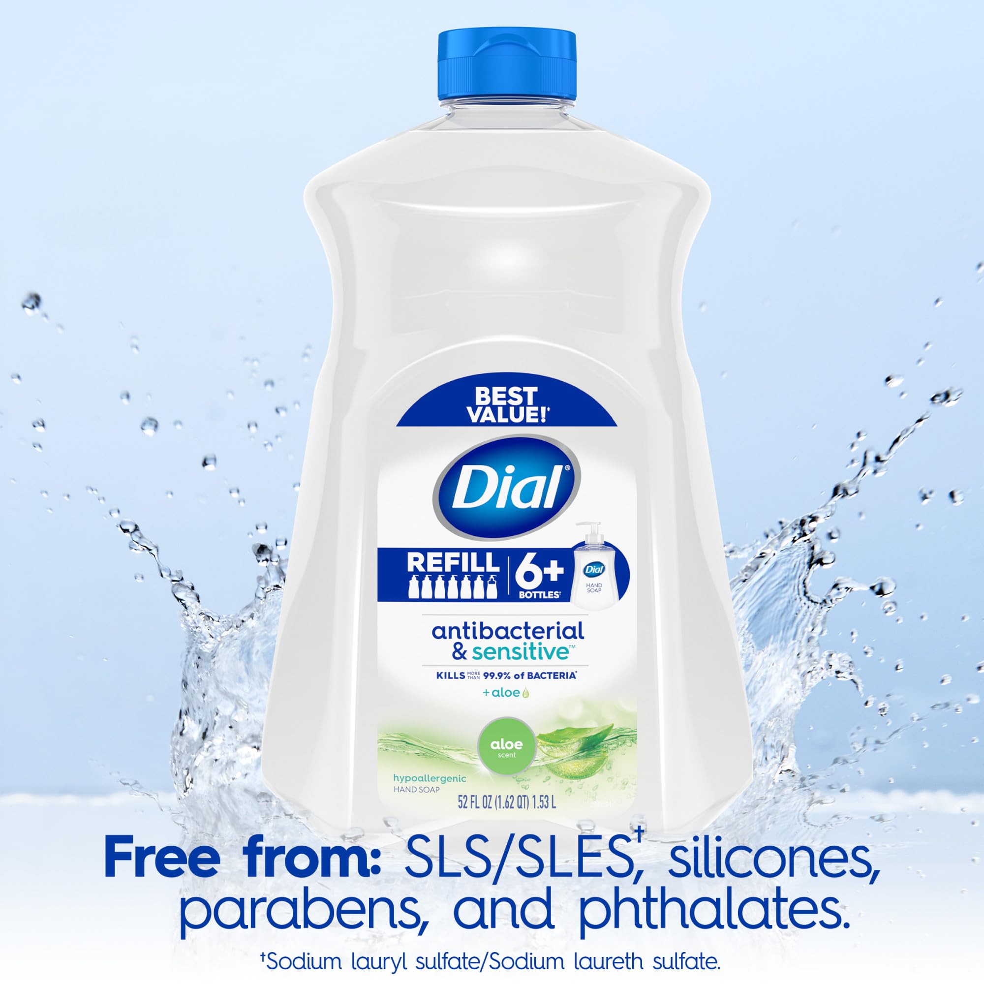 Dial Antibacterial Liquid Hand Soap Refill, Aloe, 52 fl oz (Pack of 3)