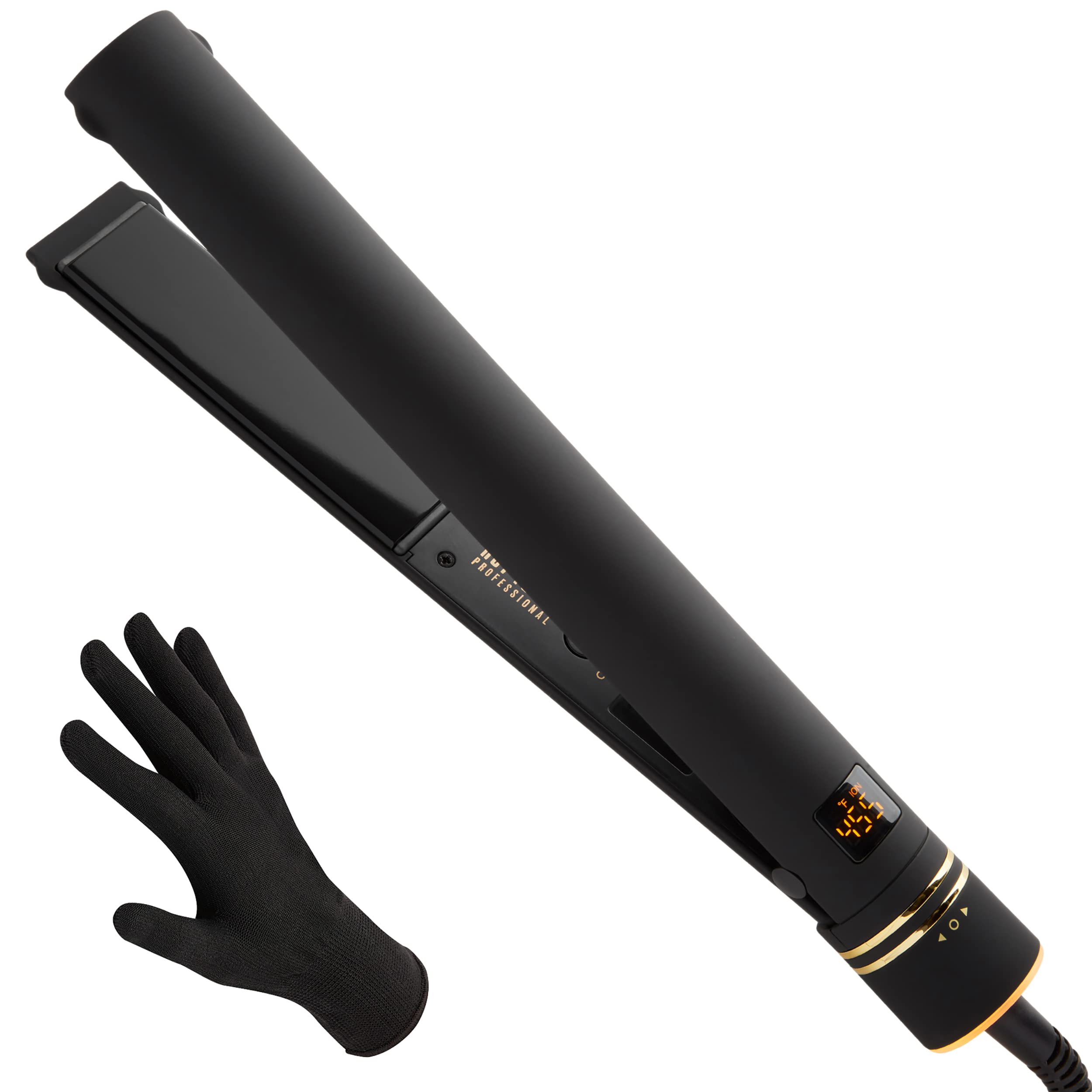 Hot Tools Pro Artist Black Gold Evolve Ionic Salon Hair Flat Iron | Long-Lasting Finish for Straightening Hair, (1-1/4 in), HT71