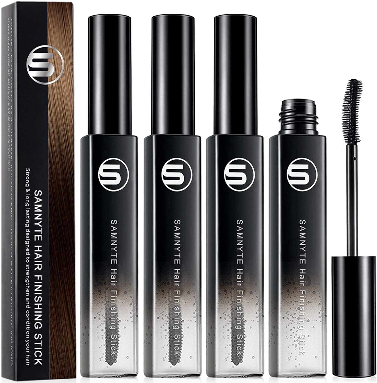 Samnyte Hair Finishing Stick, (4 Pack) Flash Moment Flyaway Stick for Baby Hair, Natural Moisturizing & Shiny Hair Mascara for F