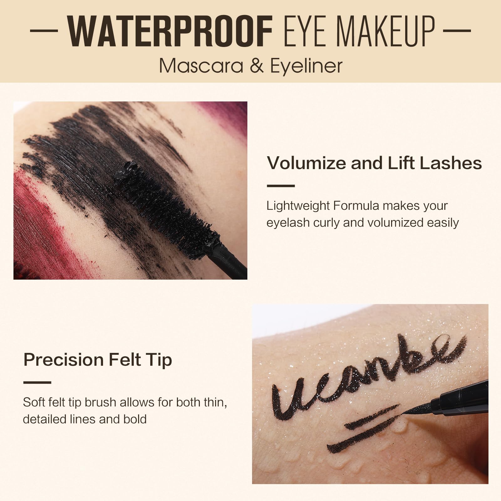 Ucanbe Black Mascara And Liquid Eyeliner Set, Waterproof Colored Eye Makeup Duo - Enhance Your Gaze With Natural Lasting Lift &