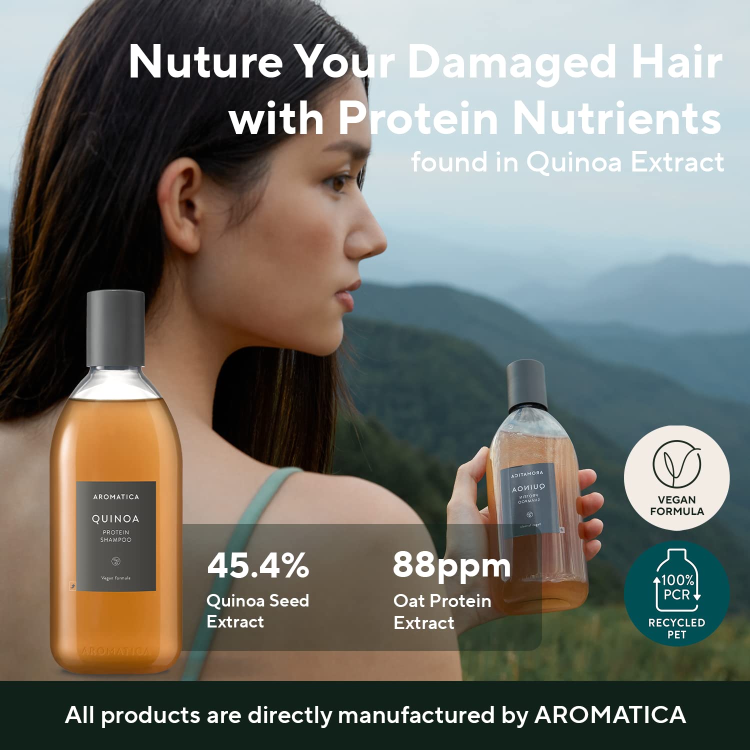 AROMATIcA Quinoa Protein Shampoo 1353 oz 400ml - Provides Protein and Nourishment to Extremely Damaged Hair- Free from Sulfate,