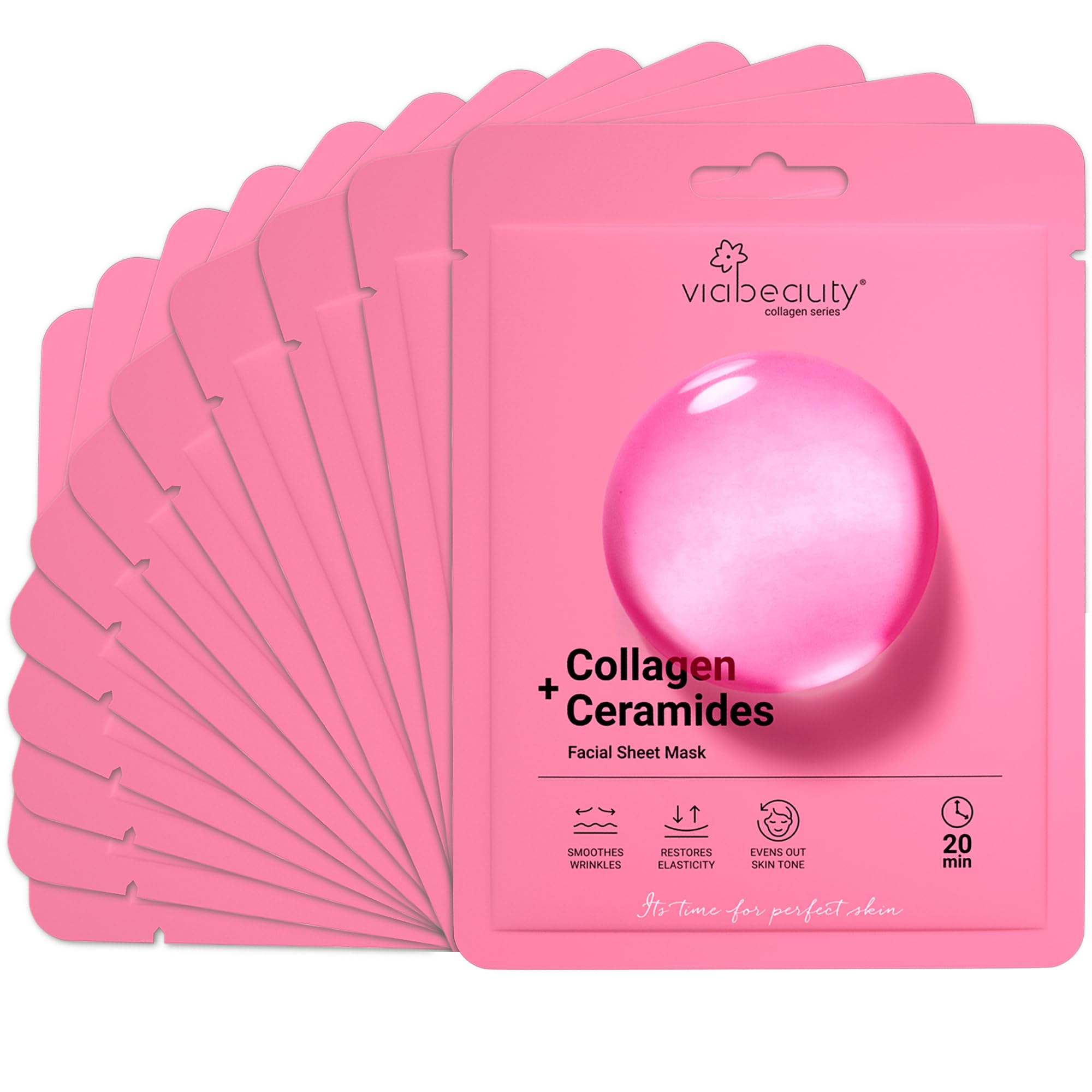 VIABEAUTY 12 Pack of Collagen Face Mask with Ceramides - Rejuvenating Facial Sheet Mask, Reduce Wrinkles & Fine Lines - Face Mas