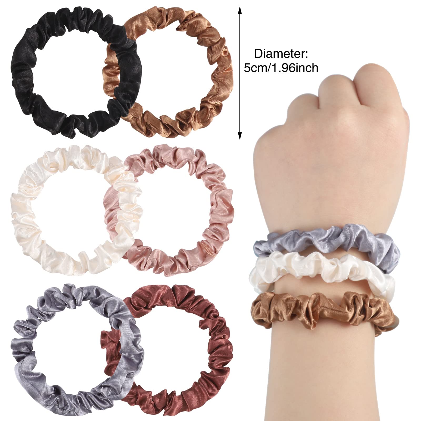 Pengxiaomei 12Pcs Satin Scrunchies, Coffee Color Series Satin Hair Ties Elastic Hair Bands Ponytail Holder Hair Accessories Vale