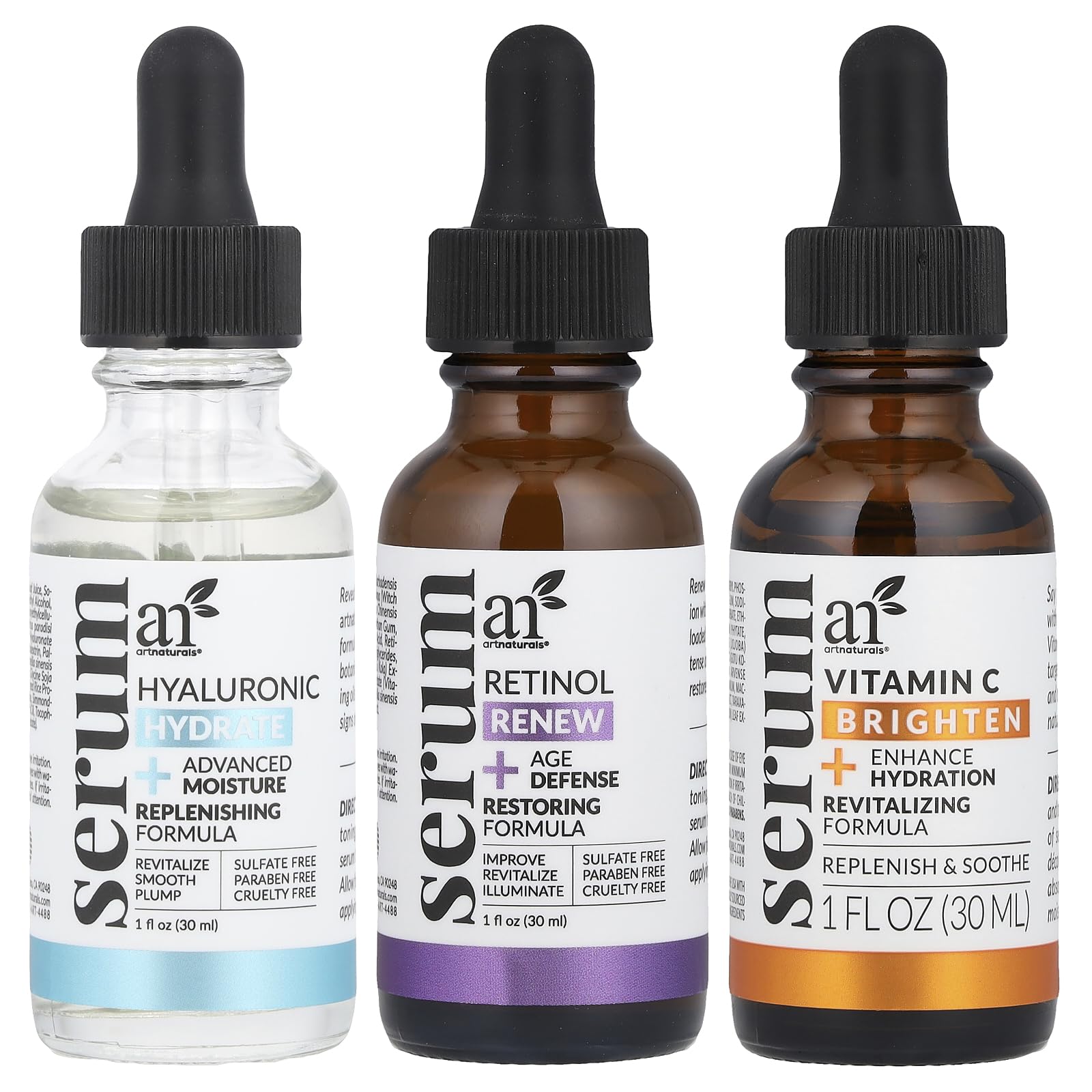 artnaturals AntiAgingSet with VitaminC Retinol and HyaluronicAcid  (3 x 1 Fl Oz / 30ml) Serum for Anti Wrinkle and Dark Cir
