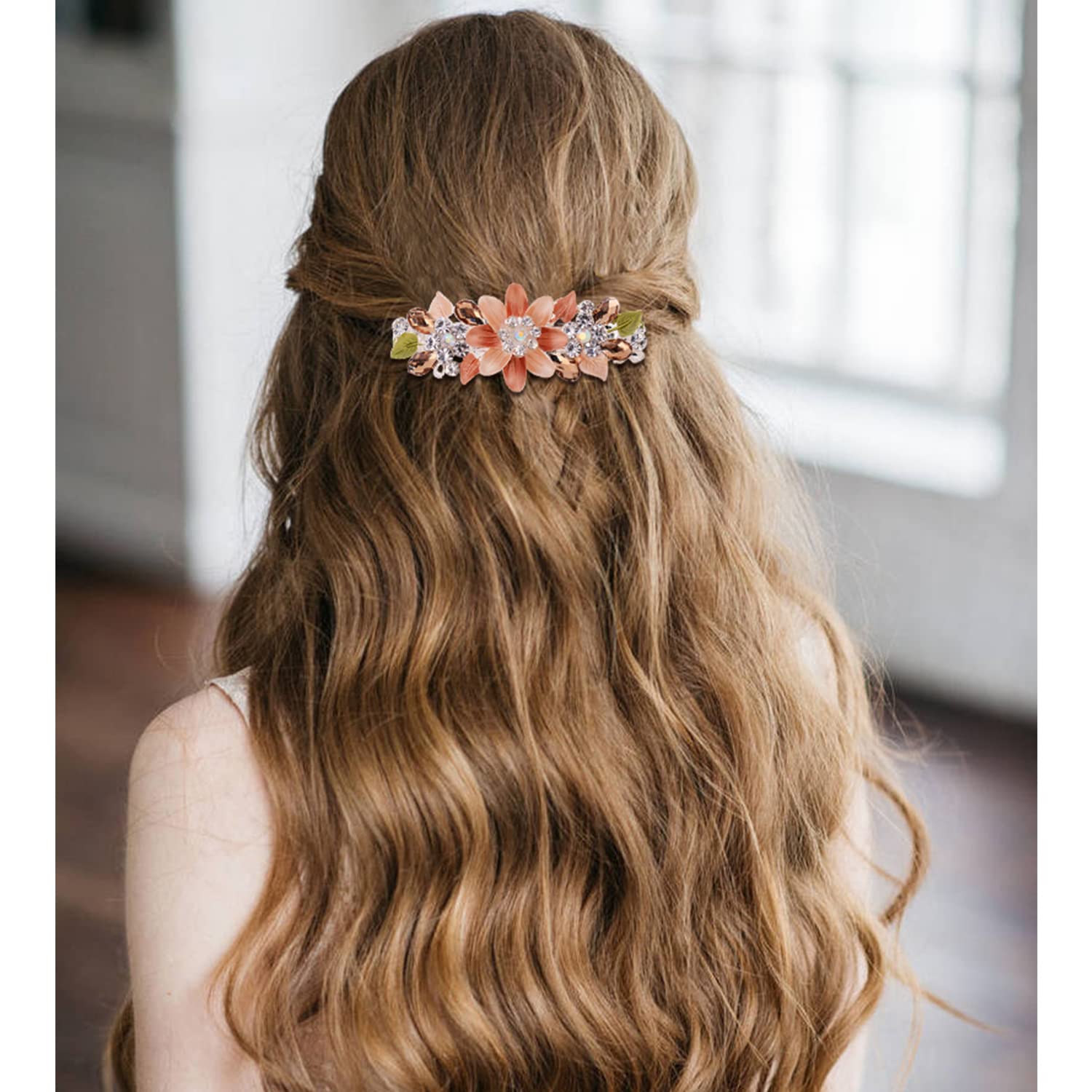 inSowni 4 Pack Glitter Sparkly Gems Crystal Rhinestones Flower Metal French Barrettes Floral Alligator Snap Hair Clips Accessori